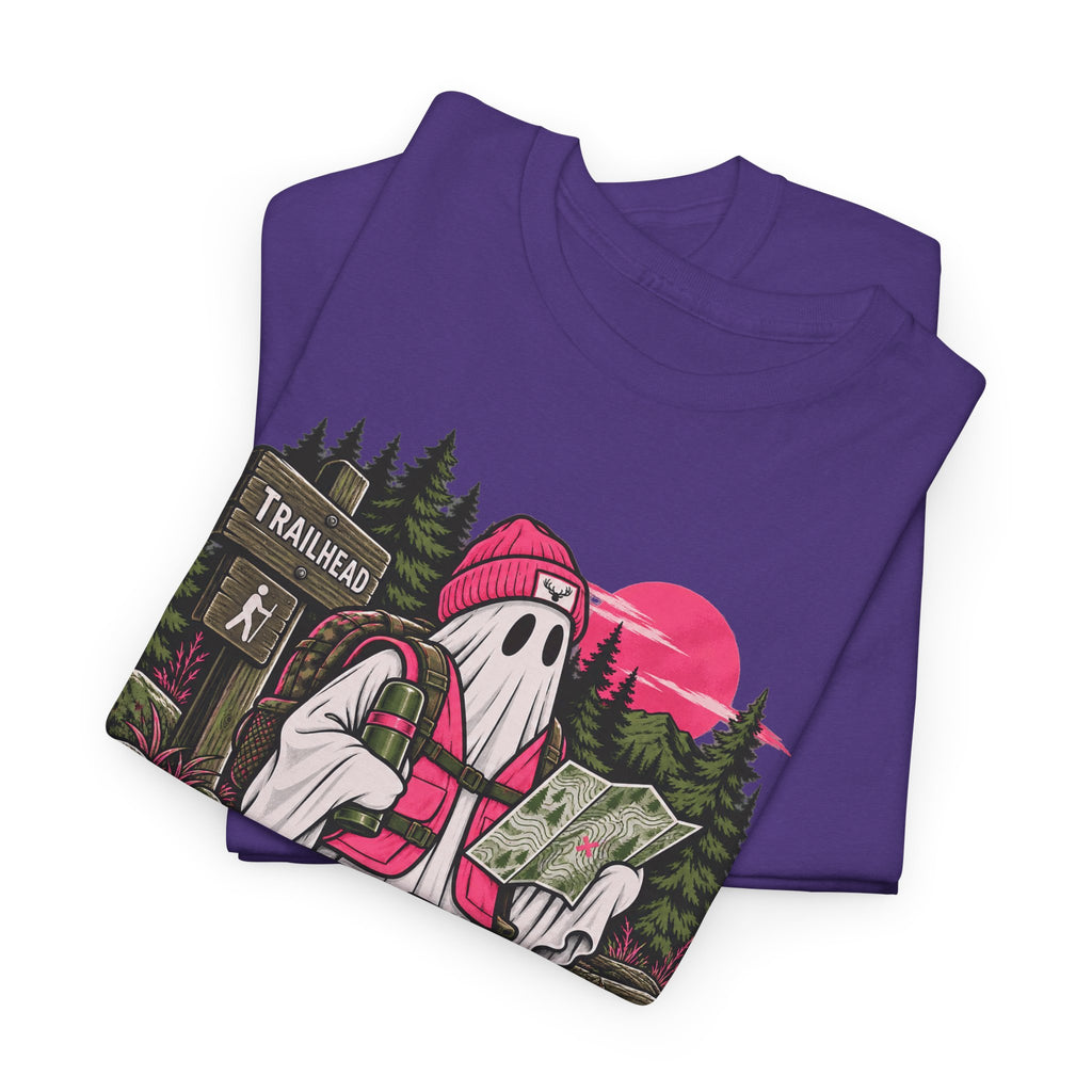 Safety First Spooky Second T-Shirt, Funny Ghost Hiker Halloween Shirt for Men and Women, Camping Trail Graphic Tee