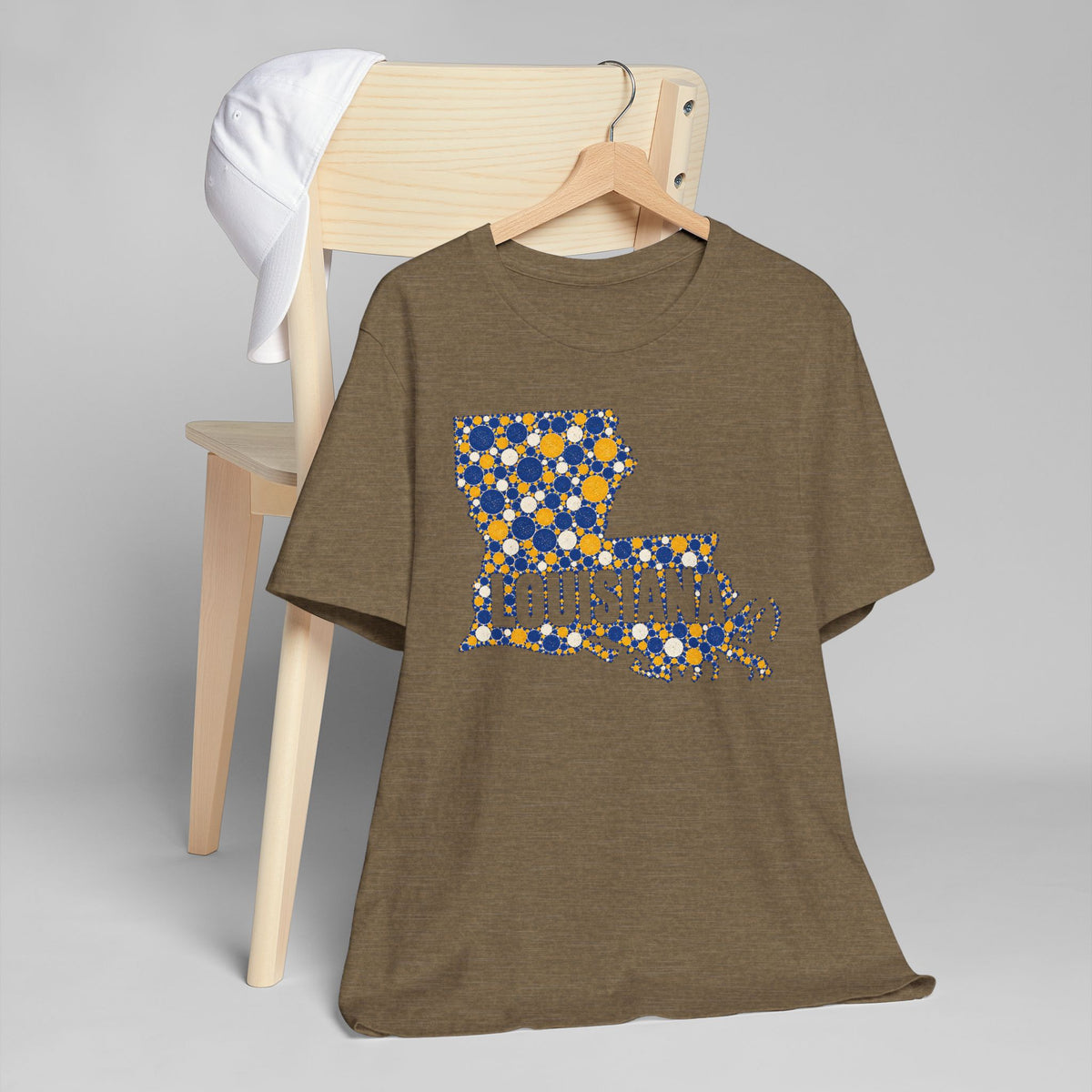 Louisiana State Shape Floral T-Shirt | Blue and Gold Louisiana Outline Graphic Tee