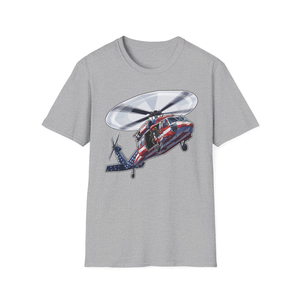 Sport Grey rescue helicopter T-shirt with colorful helicopter decal graphic