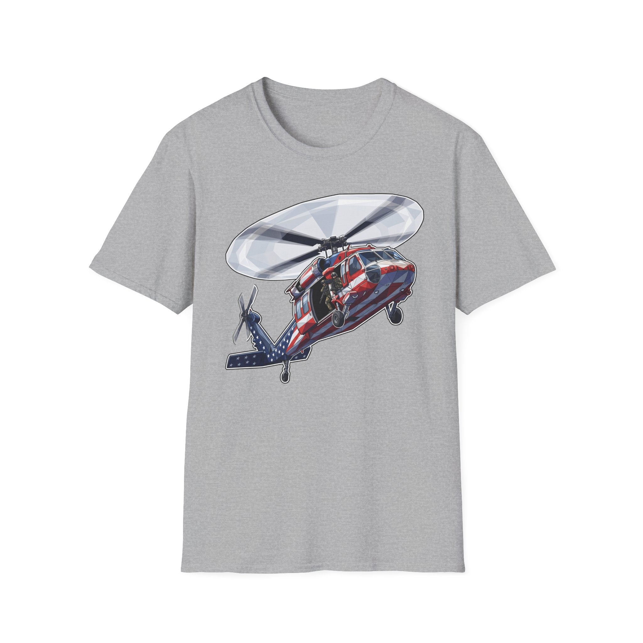 Sport Grey rescue helicopter T-shirt with colorful helicopter decal graphic