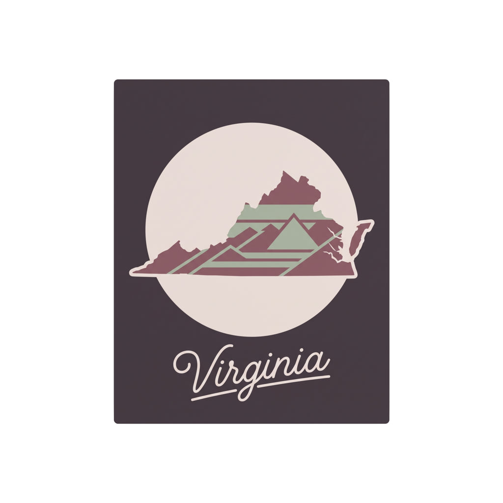 Front view mauve metal wall art square with Virginia silhouette in a light circle