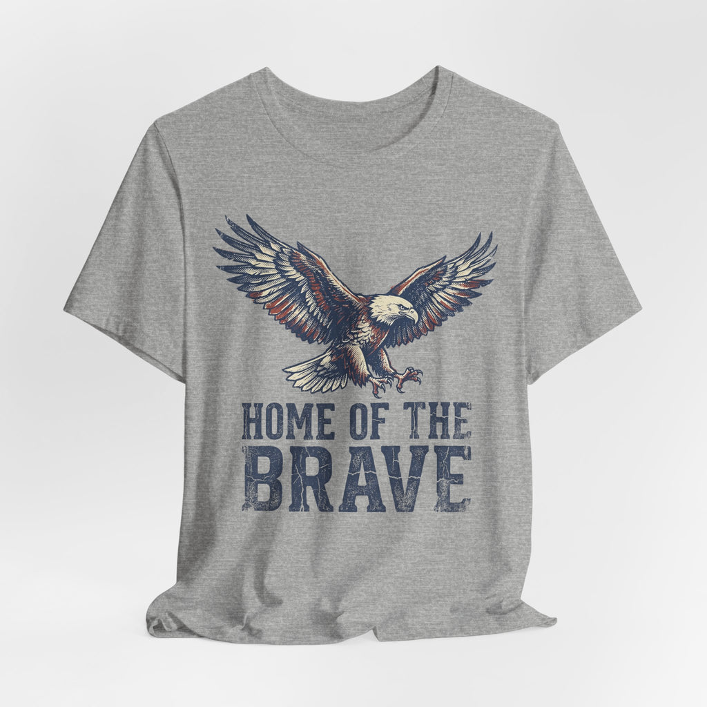 Heather gray T-shirt with eagle graphic and "HOME OF THE BRAVE" text on front