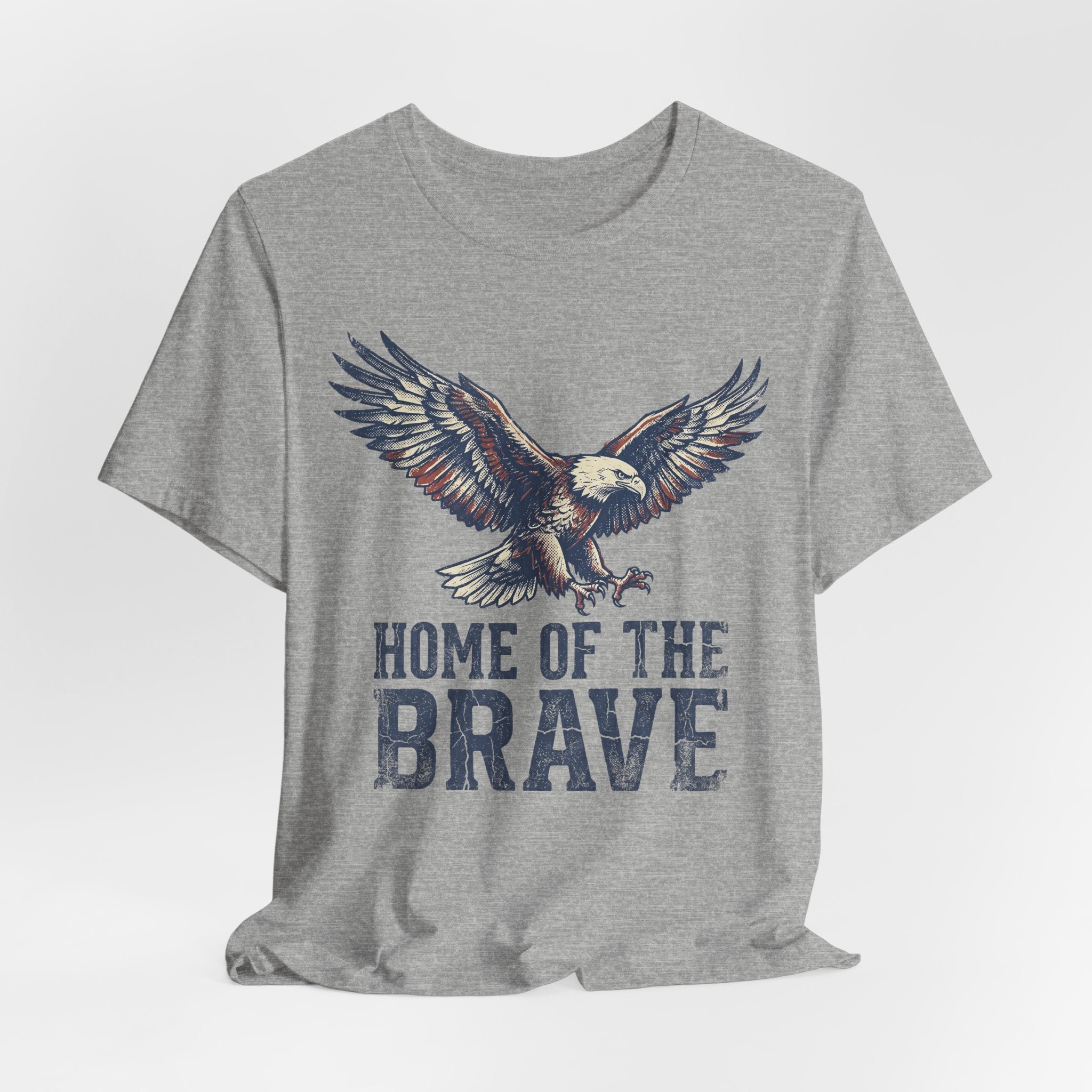 Heather gray T-shirt with eagle graphic and "HOME OF THE BRAVE" text on front
