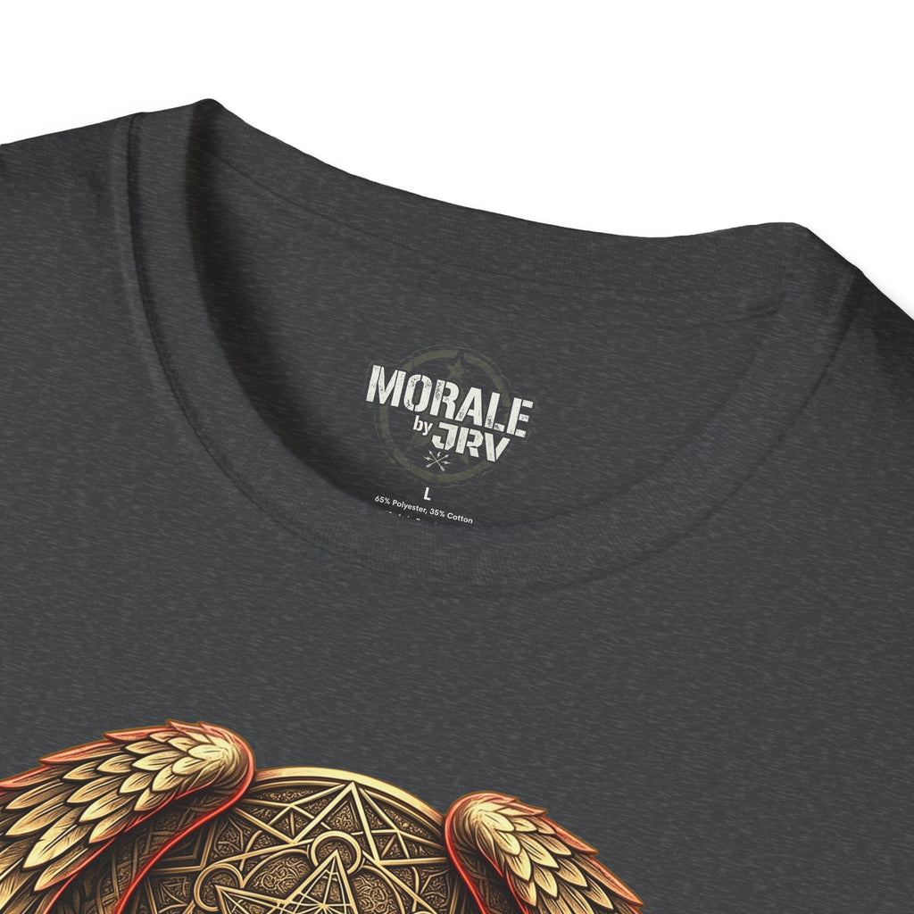 Dark heather Owl Shield Emblem T-Shirt with crew neck and neck label