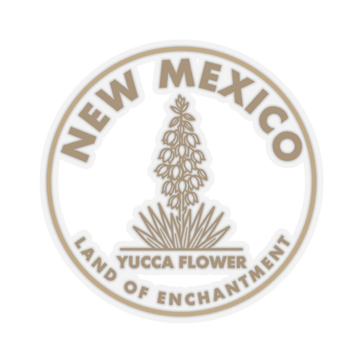 Yucca flower circular New Mexico sticker with LAND OF ENCHANTMENT text, vinyl decal