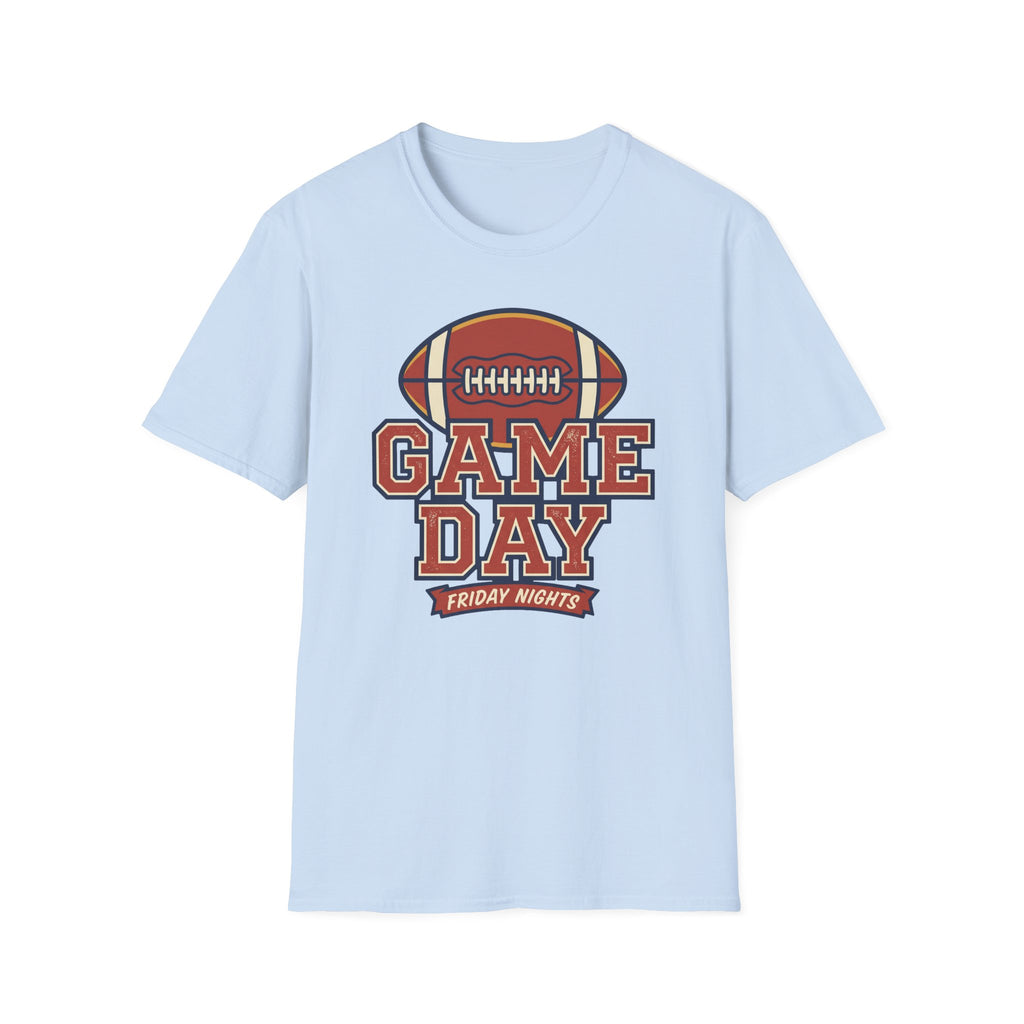 Light blue game day football T-shirt with vintage-style front graphic