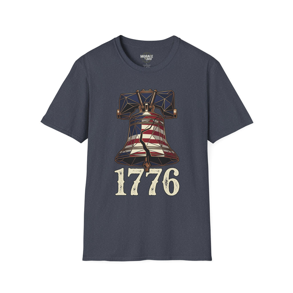 Liberty Bell 1776 T-shirt, dark navy heather, patriotic bell and “1776” front print