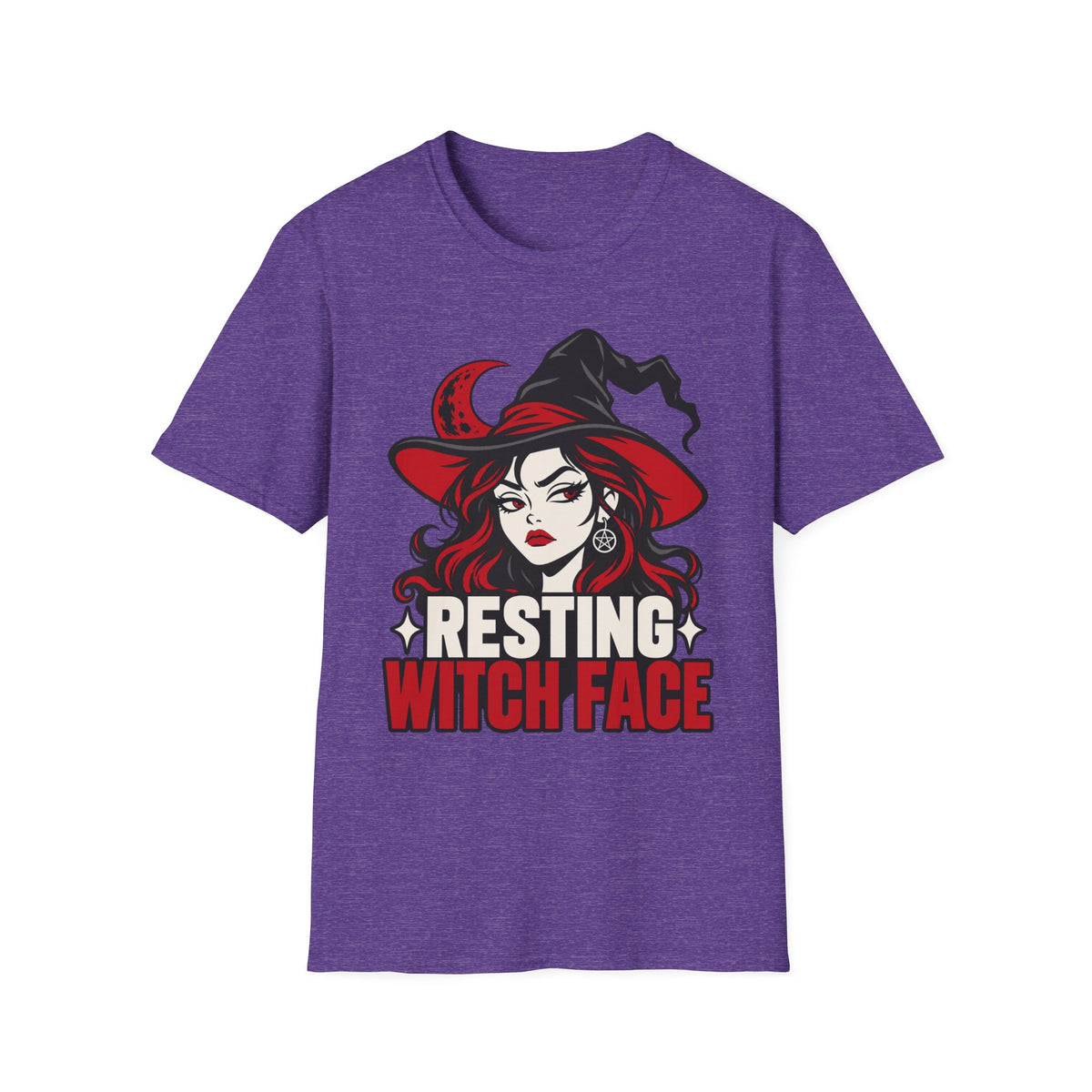 Purple Halloween T-shirt with resting witch face graphic