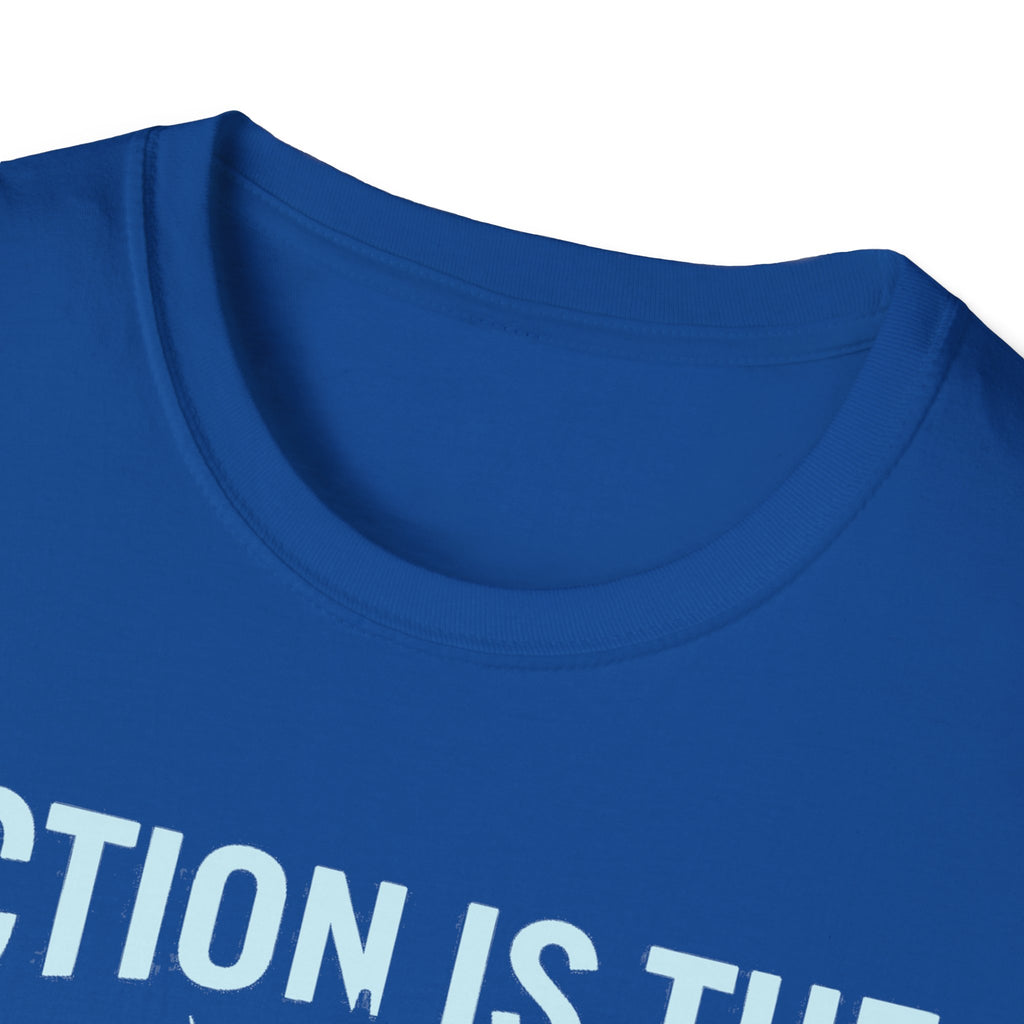 Royal blue T-shirt, crew neck, motivational quote text print (partial)