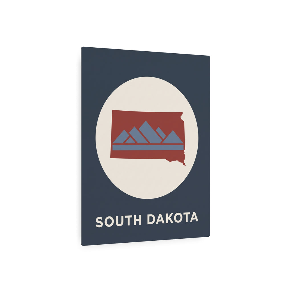 South Dakota metal wall sign with dark-blue background and red mountain oval graphic