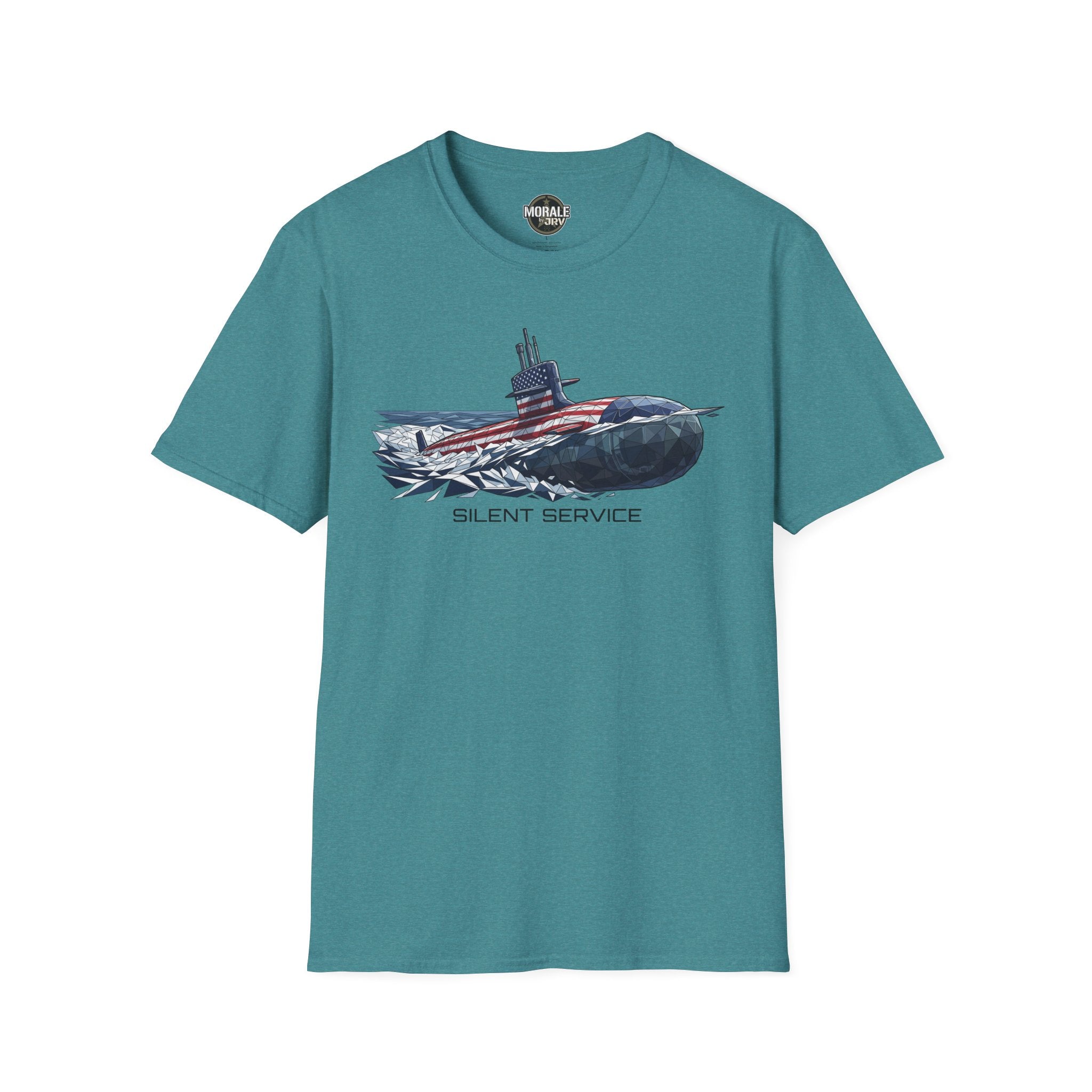 Silent Service T-shirt, teal, submarine flag graphic on the chest