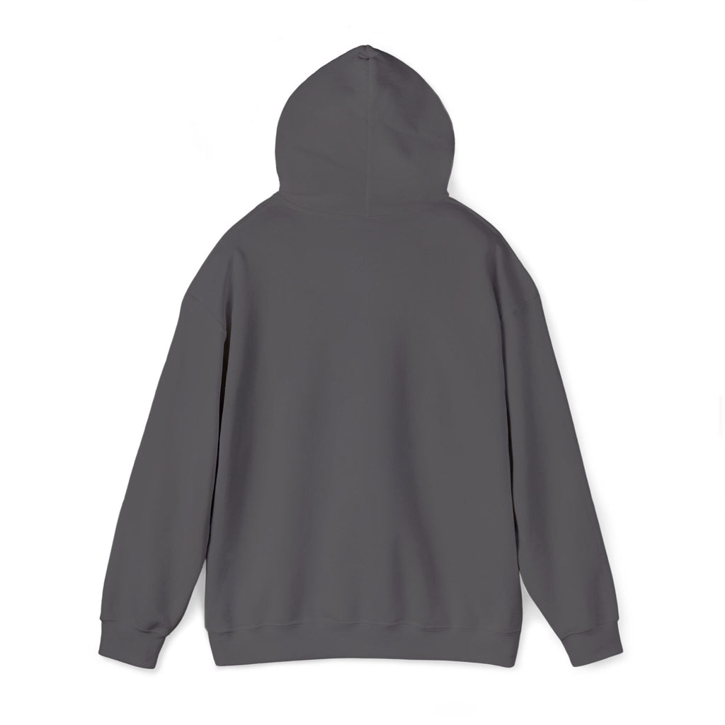 Nautical floral seahorse hoodie, dark gray, pullover style, back view with hood