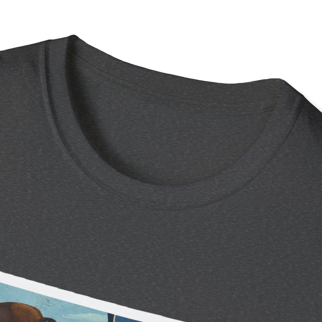 I Am North Dakota T-Shirt, dunkles meliertes Grau, Detail vom Rundhalsausschnitt
