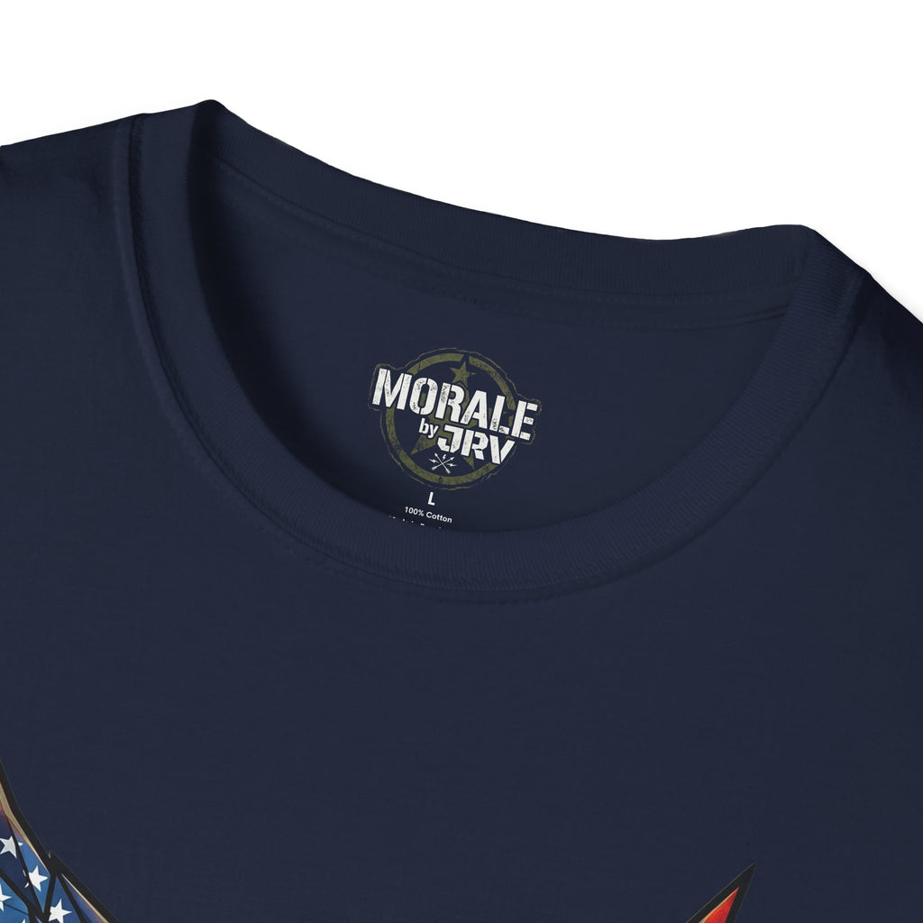 Navy crew neck inside label reading “MORALE by TRU”