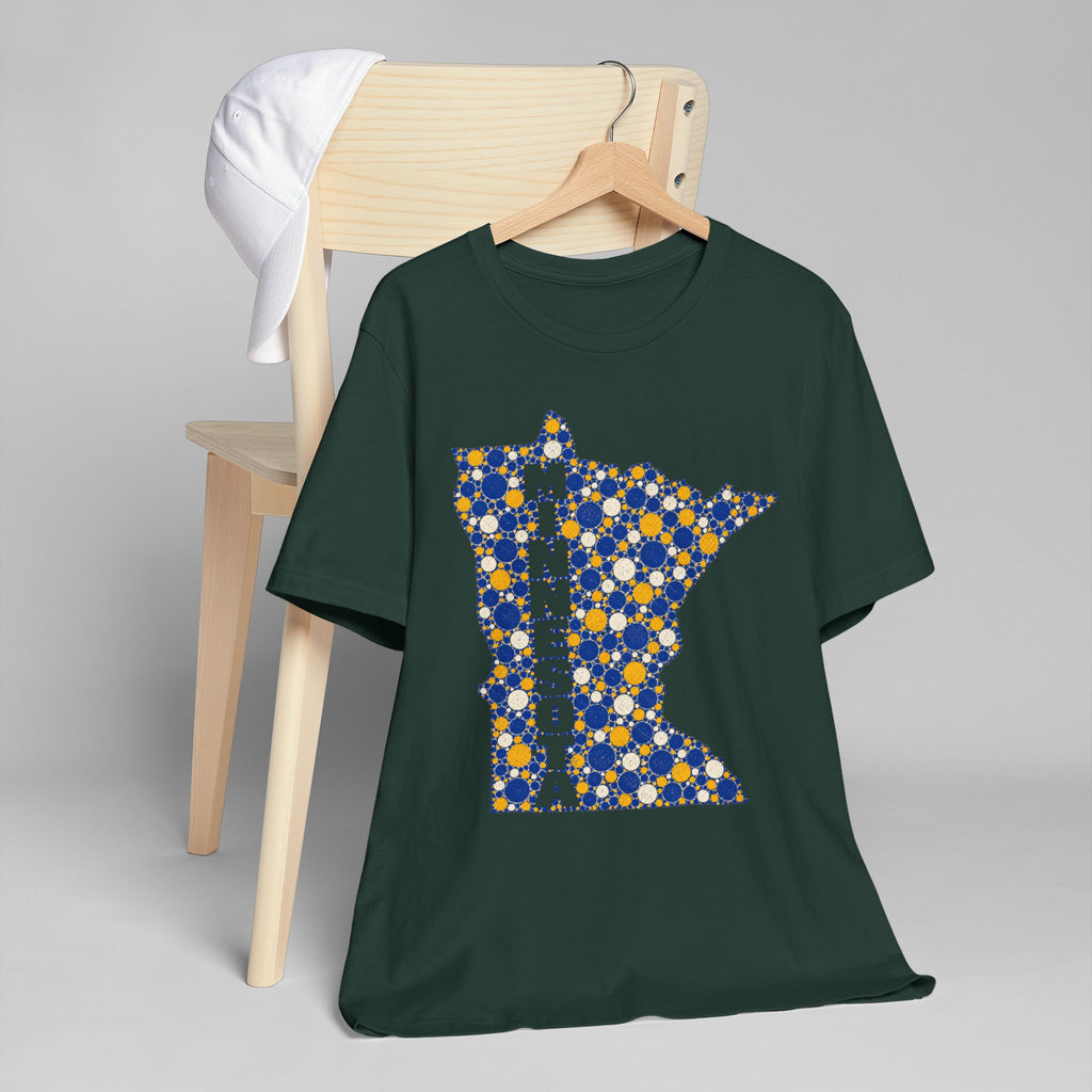Minnesota State Floral Pattern T-Shirt | Blue and Gold Minnesota Map Graphic Tee