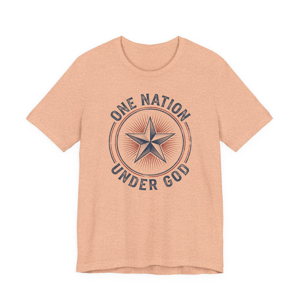Peach patriotic star badge T-shirt with 'Under God' text
