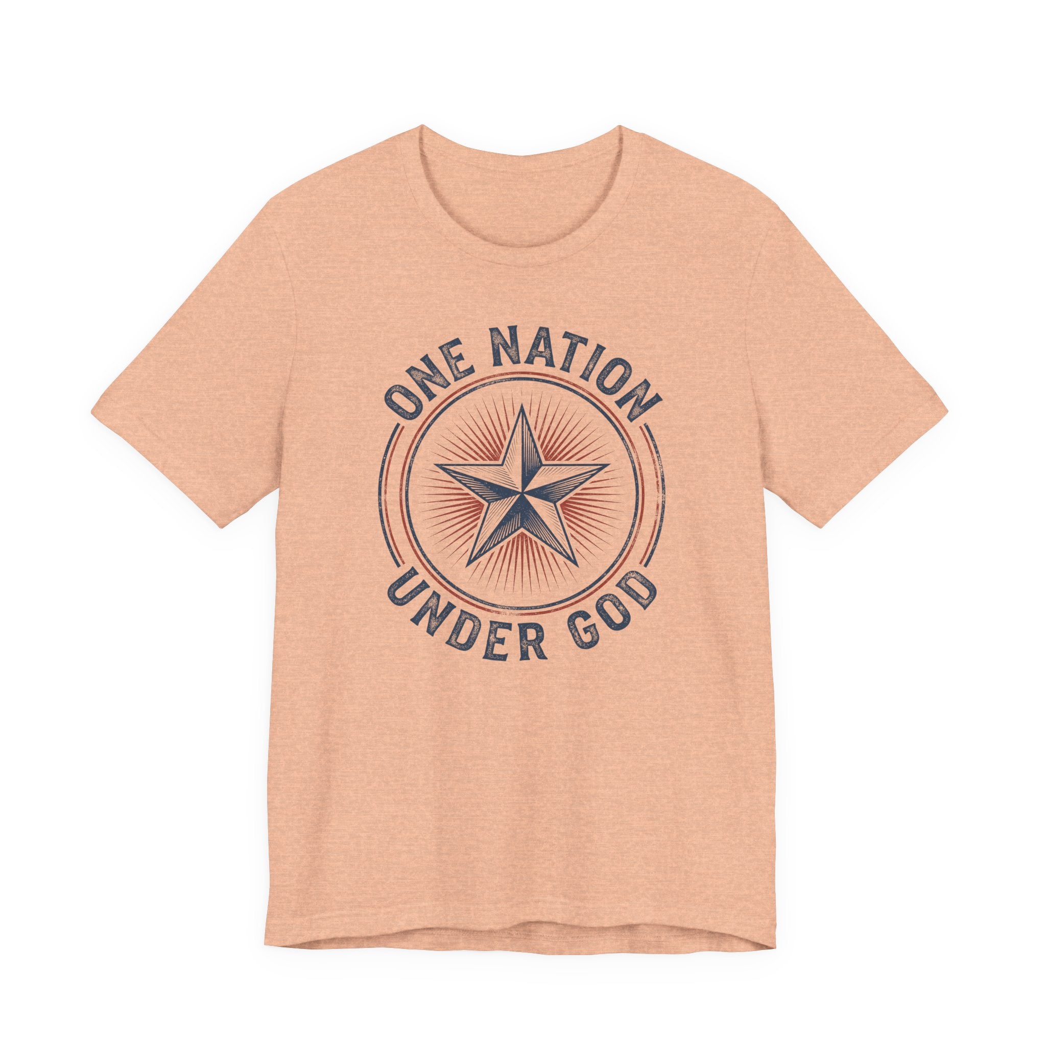 Peach patriotic star badge T-shirt with 'Under God' text