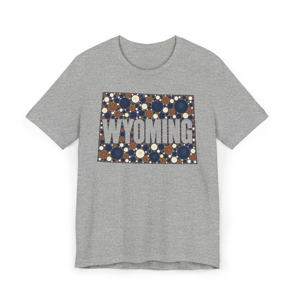 Heather gray T-shirt with rectangular polka dot Wyoming graphic print