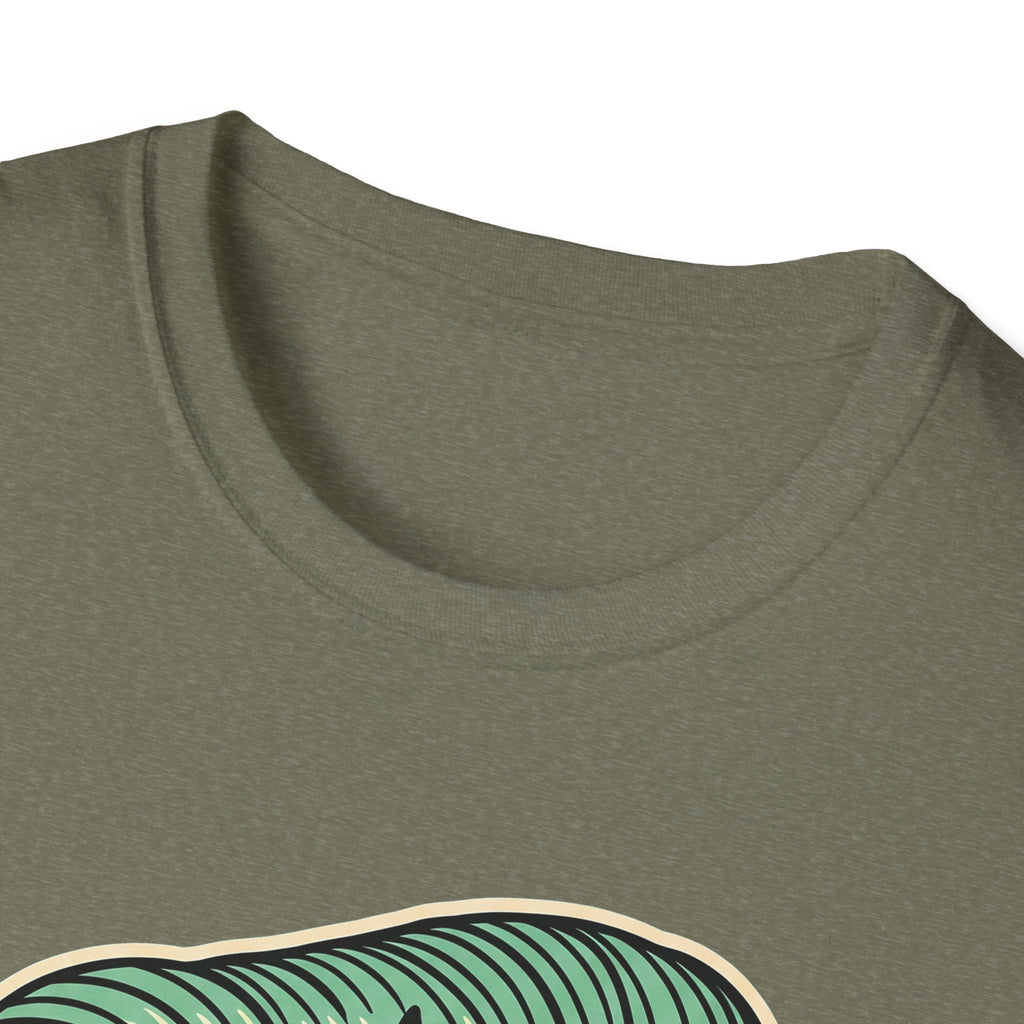 Olive green crew neckline and shoulder seam detail, plain T-shirt