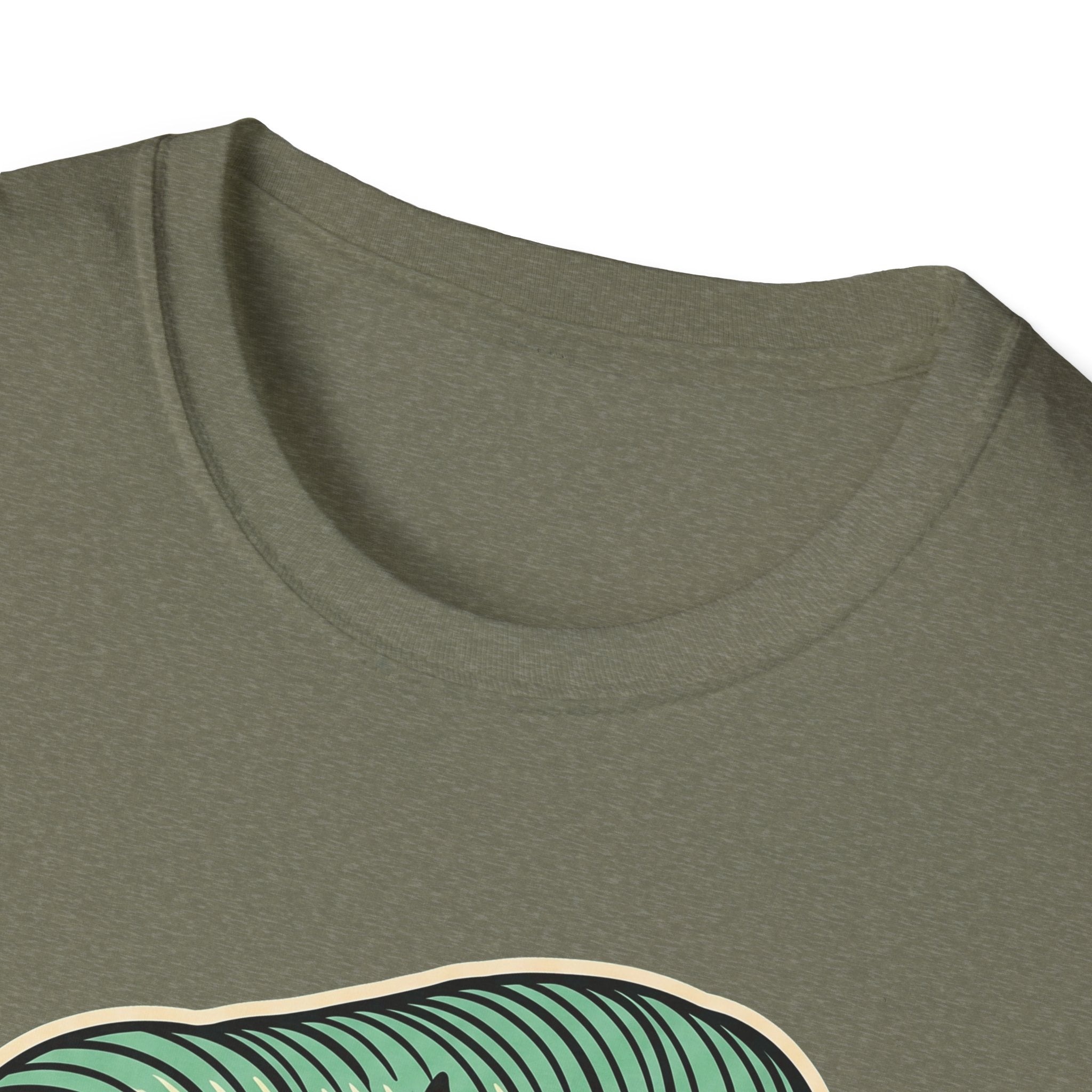 Olive green crew neckline and shoulder seam detail, plain T-shirt