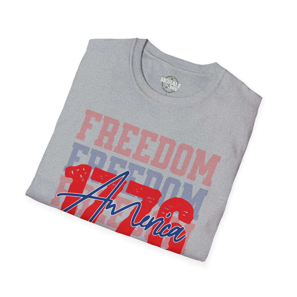 Sport Grey t-shirt with FREEDOM and America patriotic graphic across front