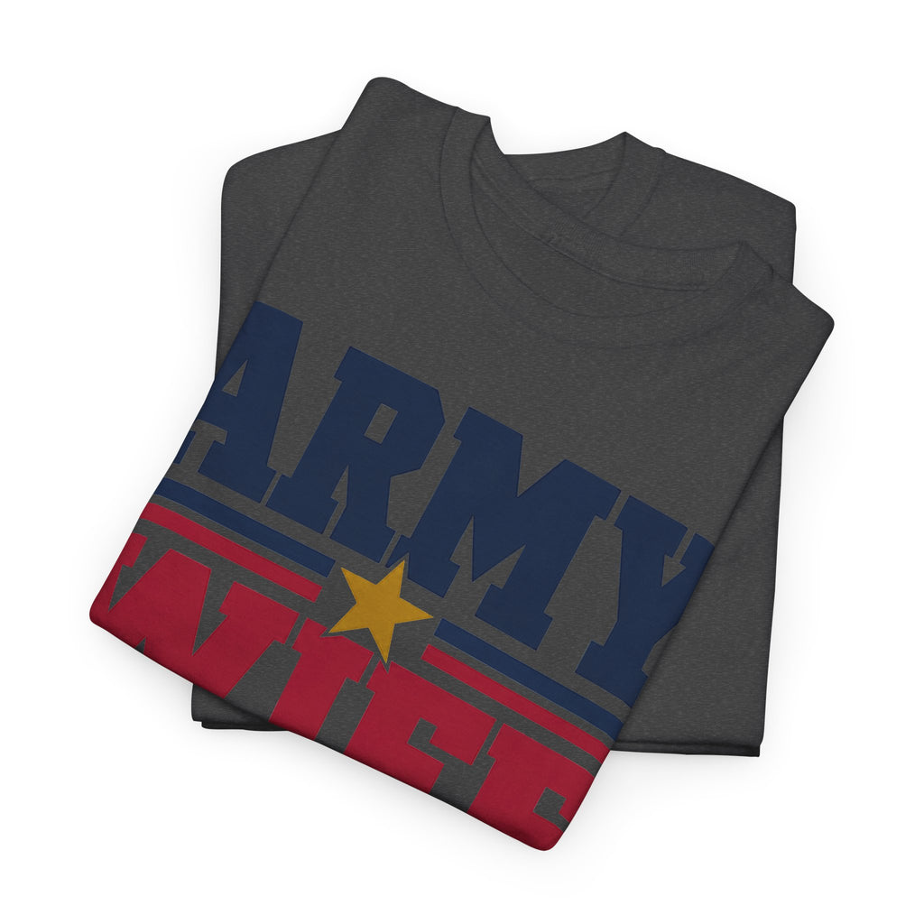 Heather military green crew-neck T-shirt with patriotic star and “ARMY” front graphic.