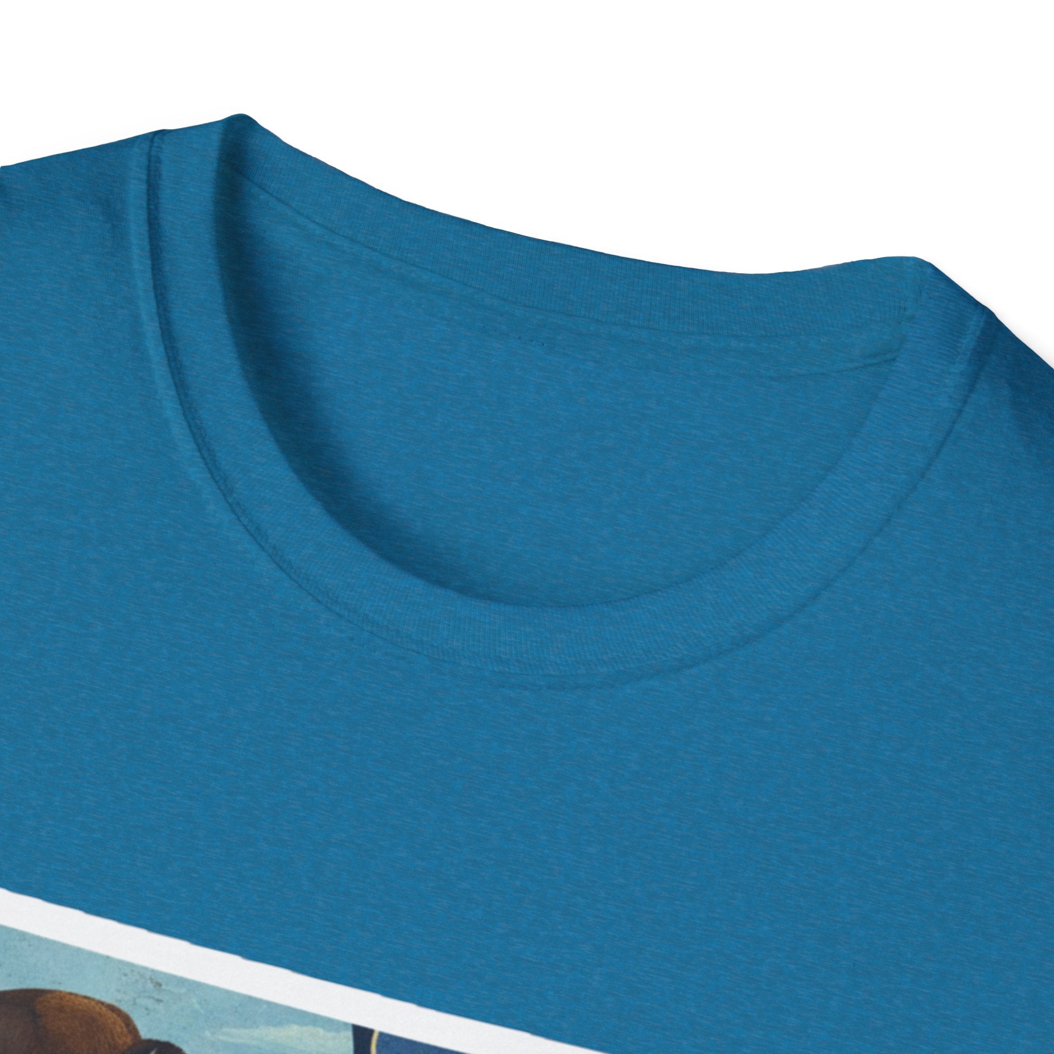 I Am North Dakota T-Shirt, kräftiges Blau, Detail vom Rundhalsausschnitt