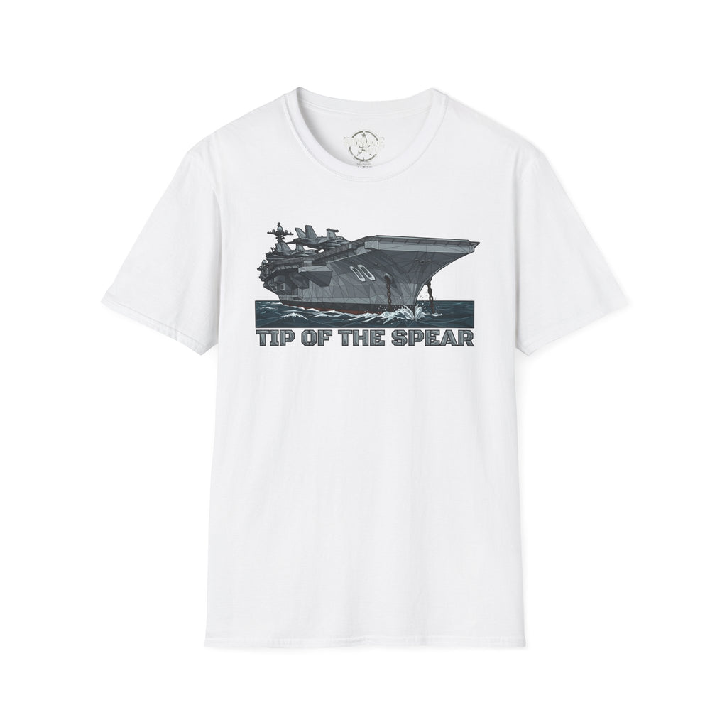 White T-shirt with 'TIP OF THE SPEAR' aircraft carrier front graphic