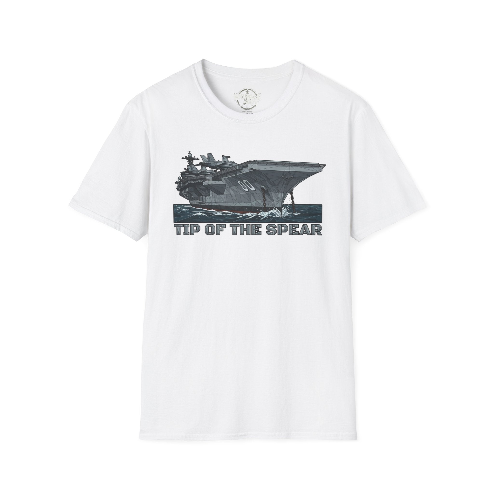 White T-shirt with 'TIP OF THE SPEAR' aircraft carrier front graphic