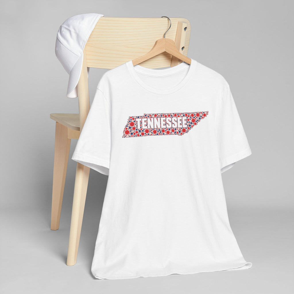 White T-shirt with 'Tennessee' floral map graphic across the chest