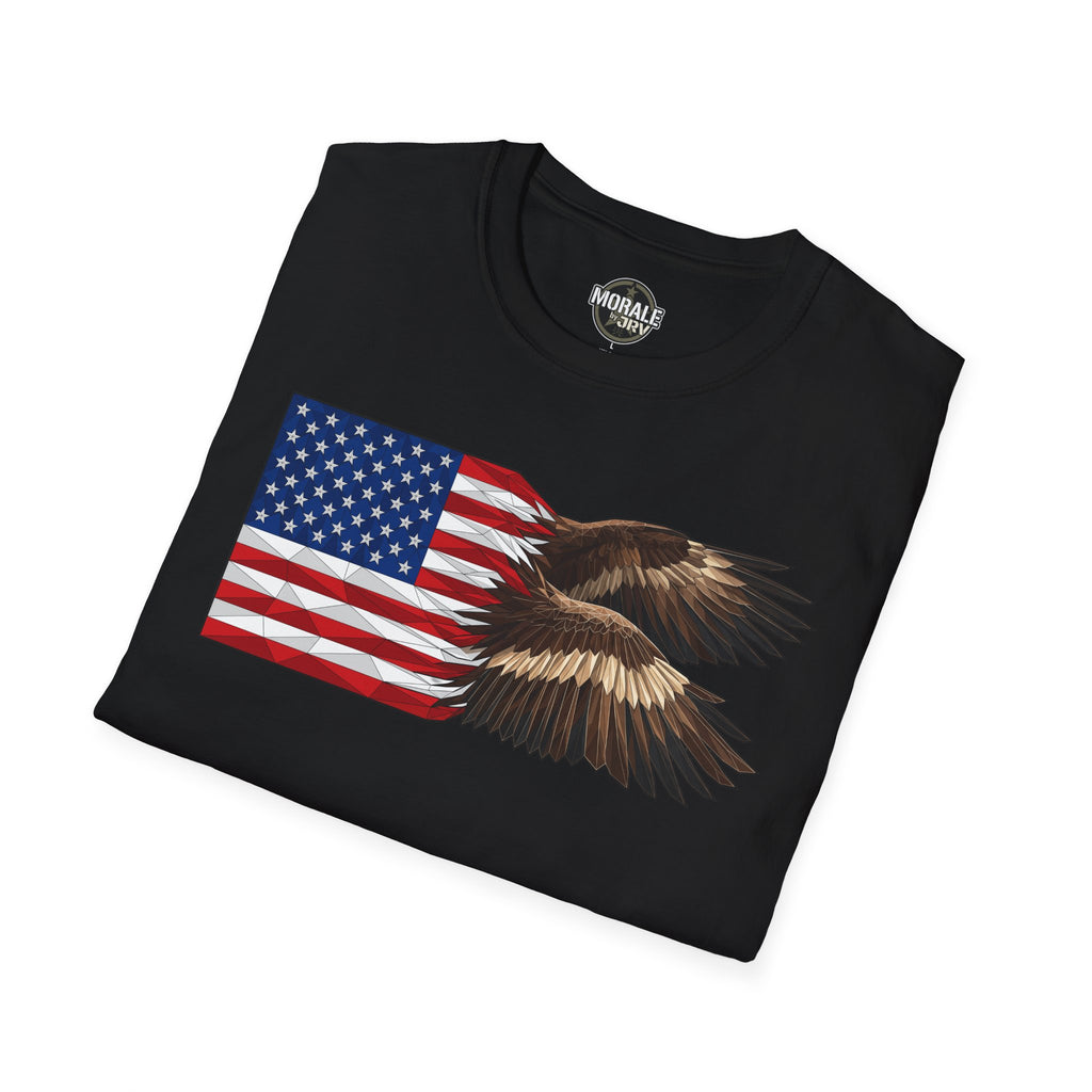 American Flag Eagle T-Shirt, schwarz mit Flügel-Print vor Brust
