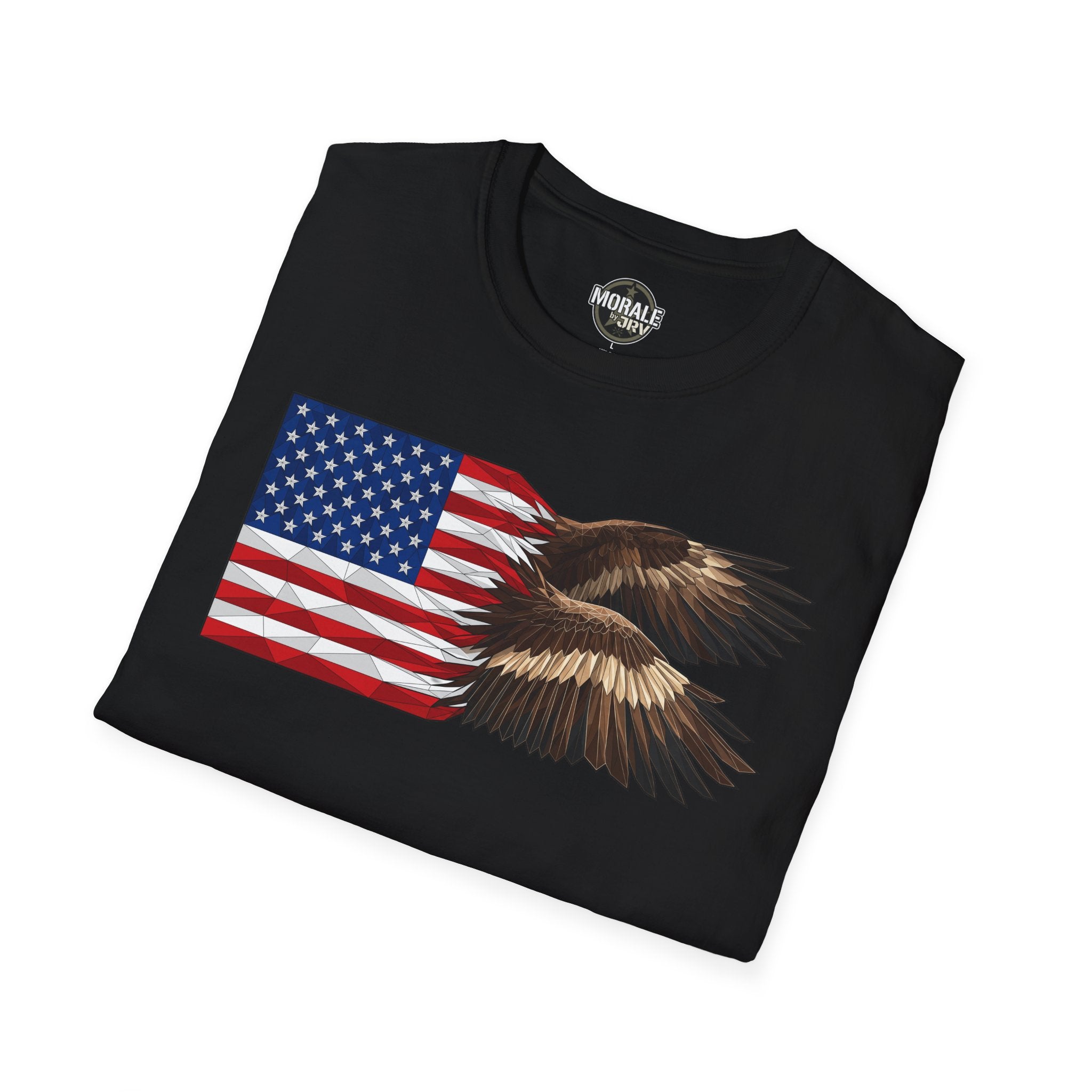 American Flag Eagle T-Shirt, schwarz mit Flügel-Print vor Brust