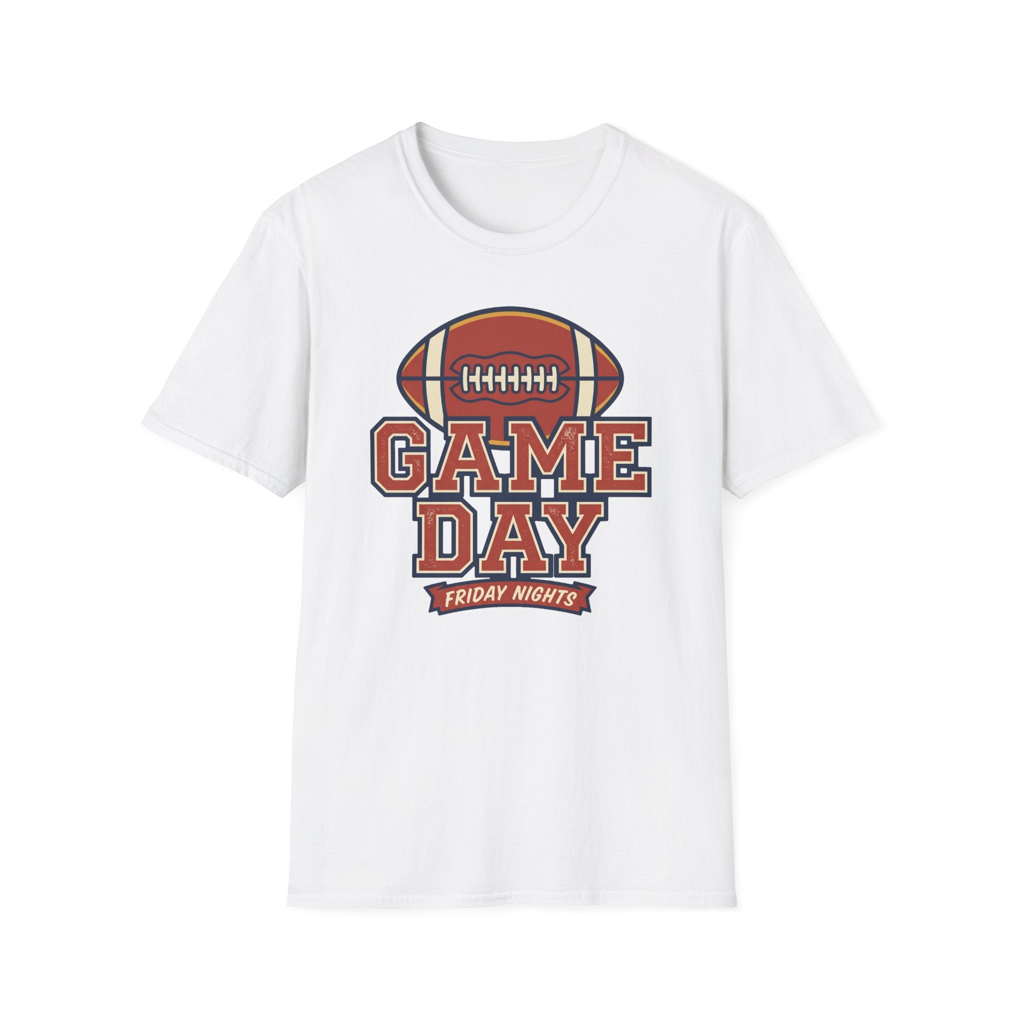 White crewneck T-shirt with “GAME DAY” football graphic on the chest
