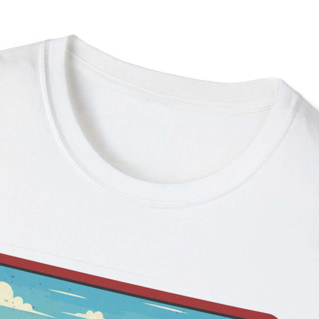 I Am Arkansas T-shirt neckline close-up, white crew neck trim