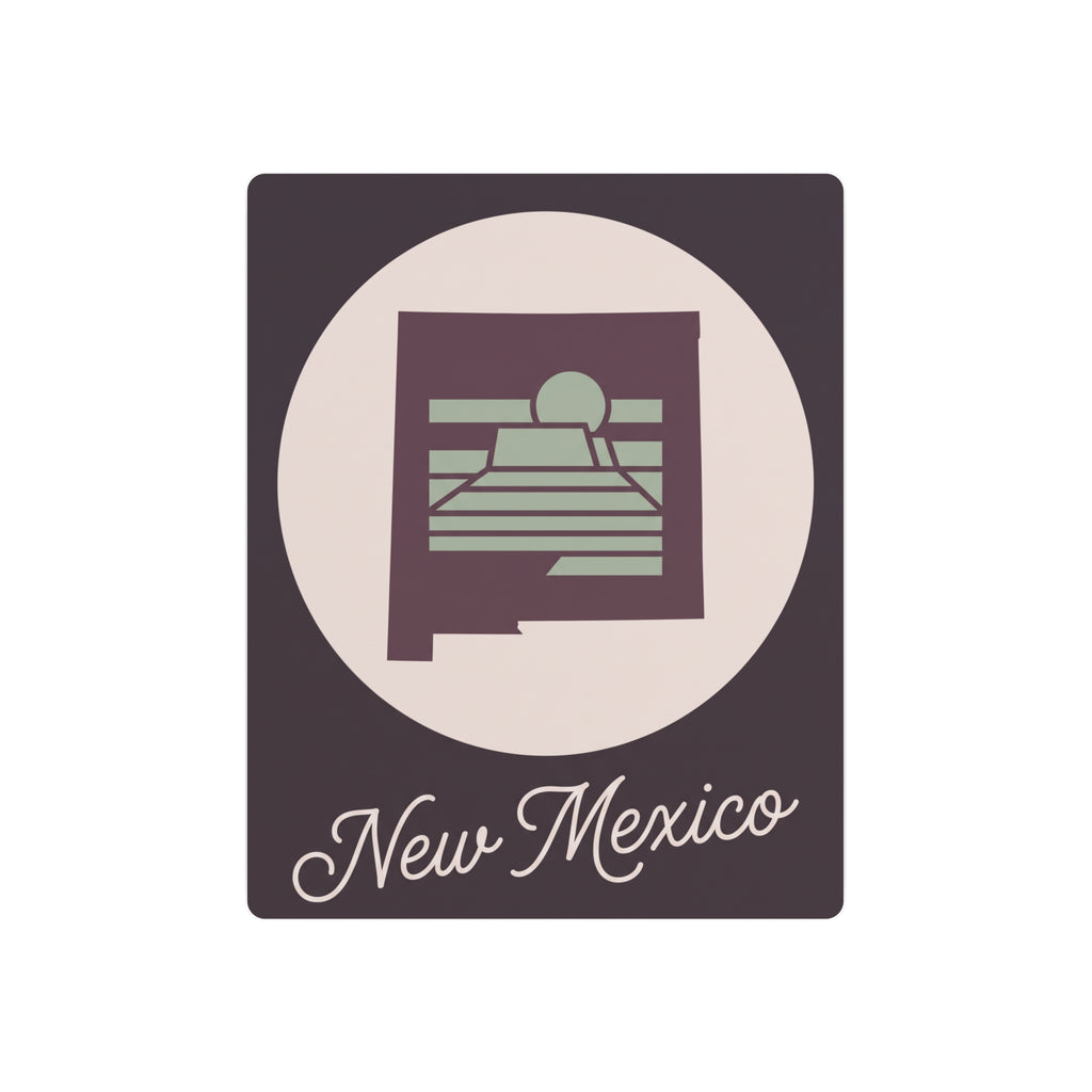 Metal wall art sign with New Mexico emblem, sage green accents on dark background