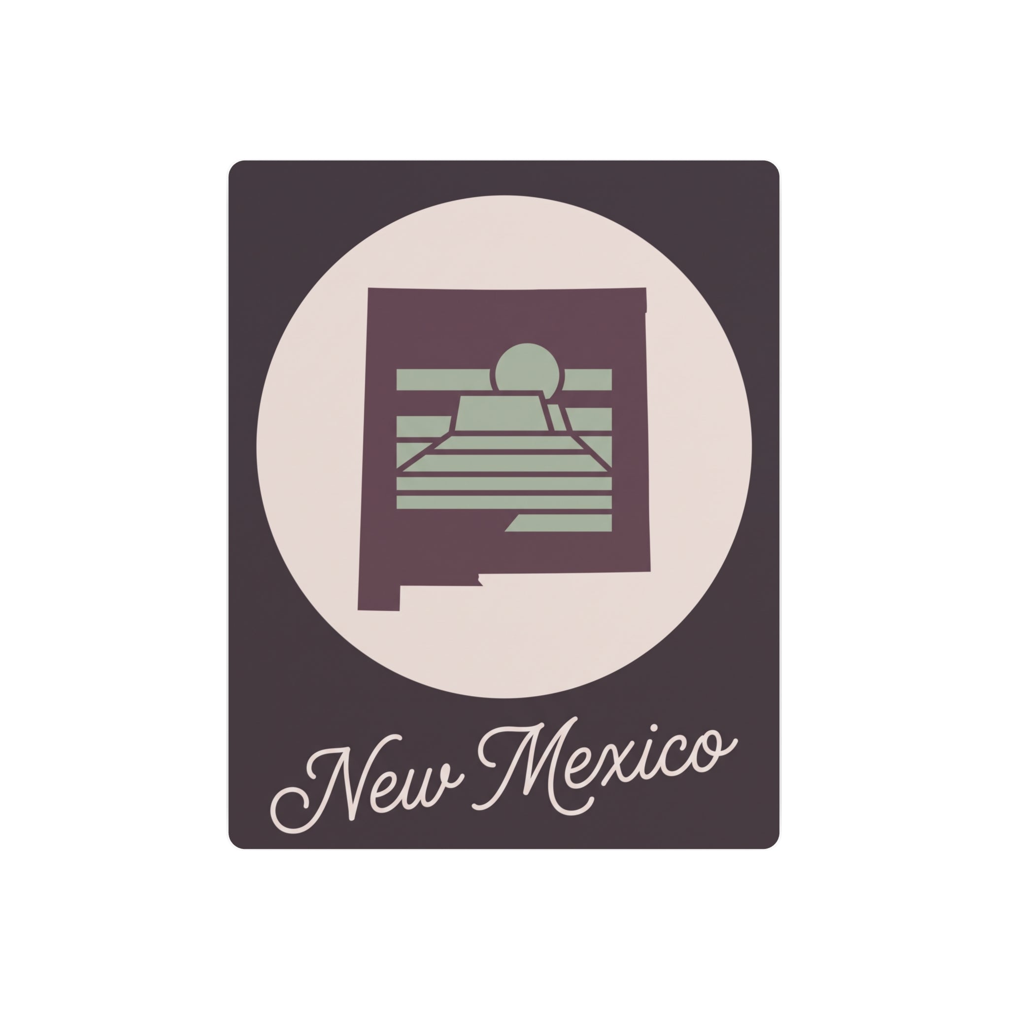 Metal wall art sign with New Mexico emblem, sage green accents on dark background