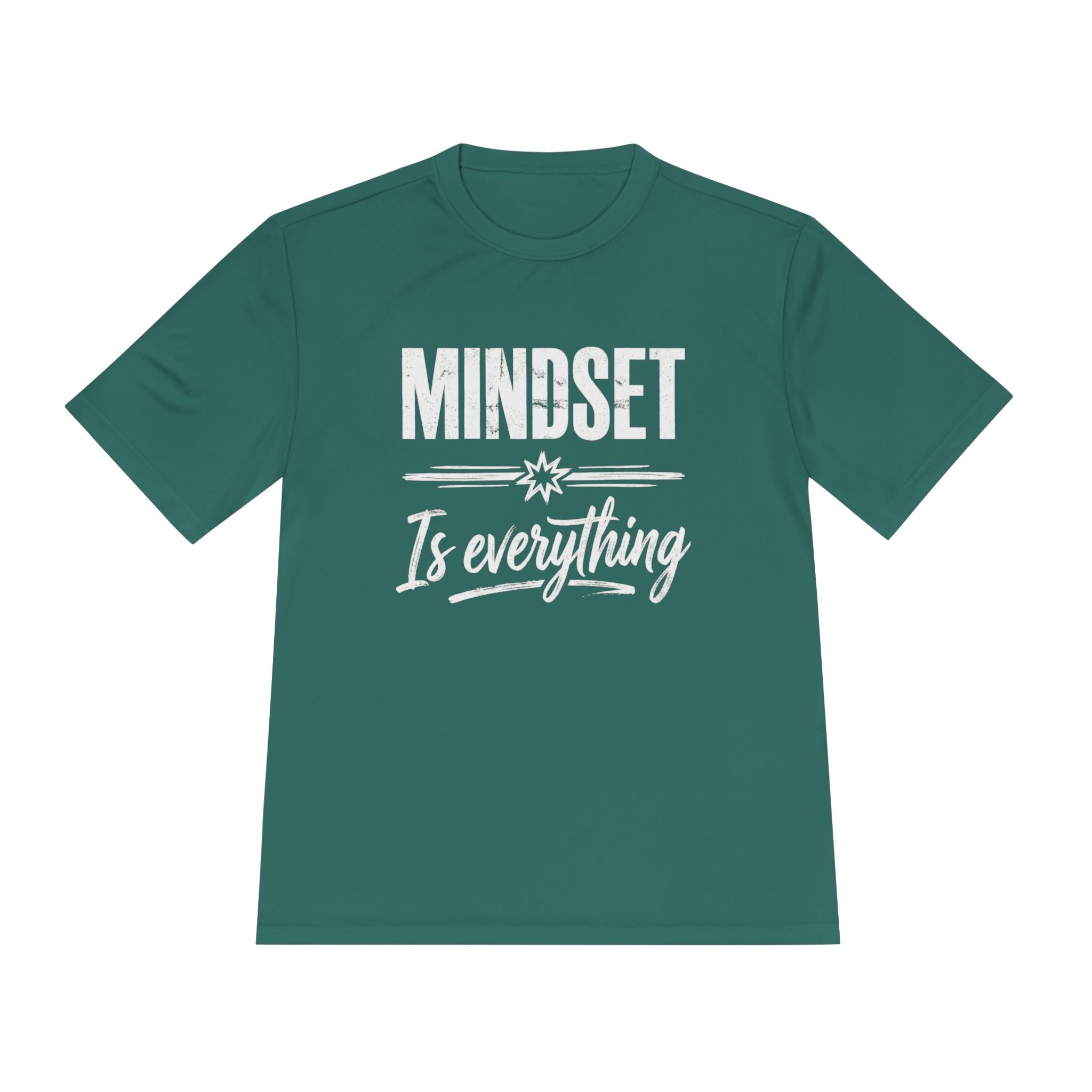 T-shirt verde scuro con scritta “MINDSET Is everything” frontale