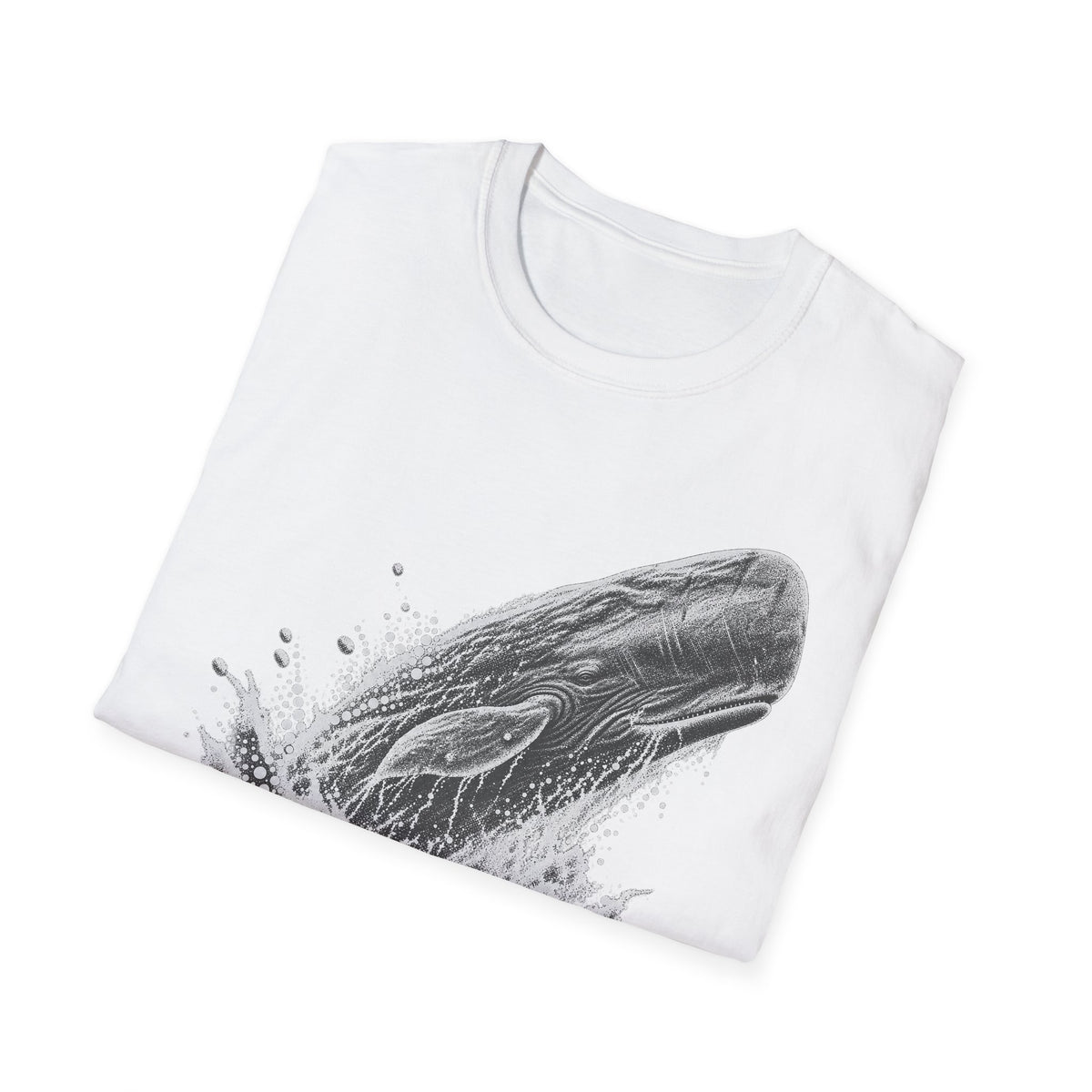 White T-shirt with gray breaching whale splash graphic