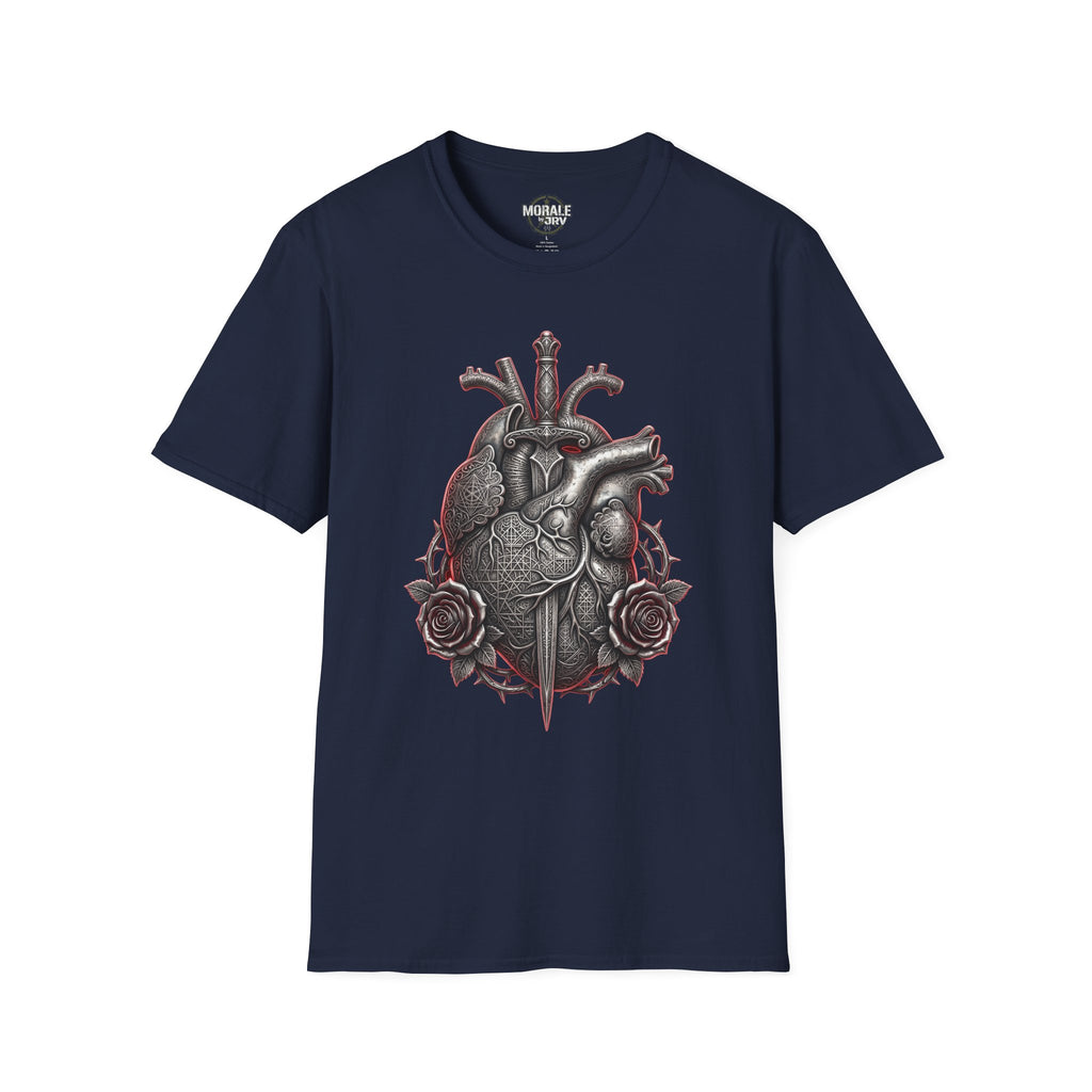 Anatomical heart with roses T-shirt, navy gothic medical illustration