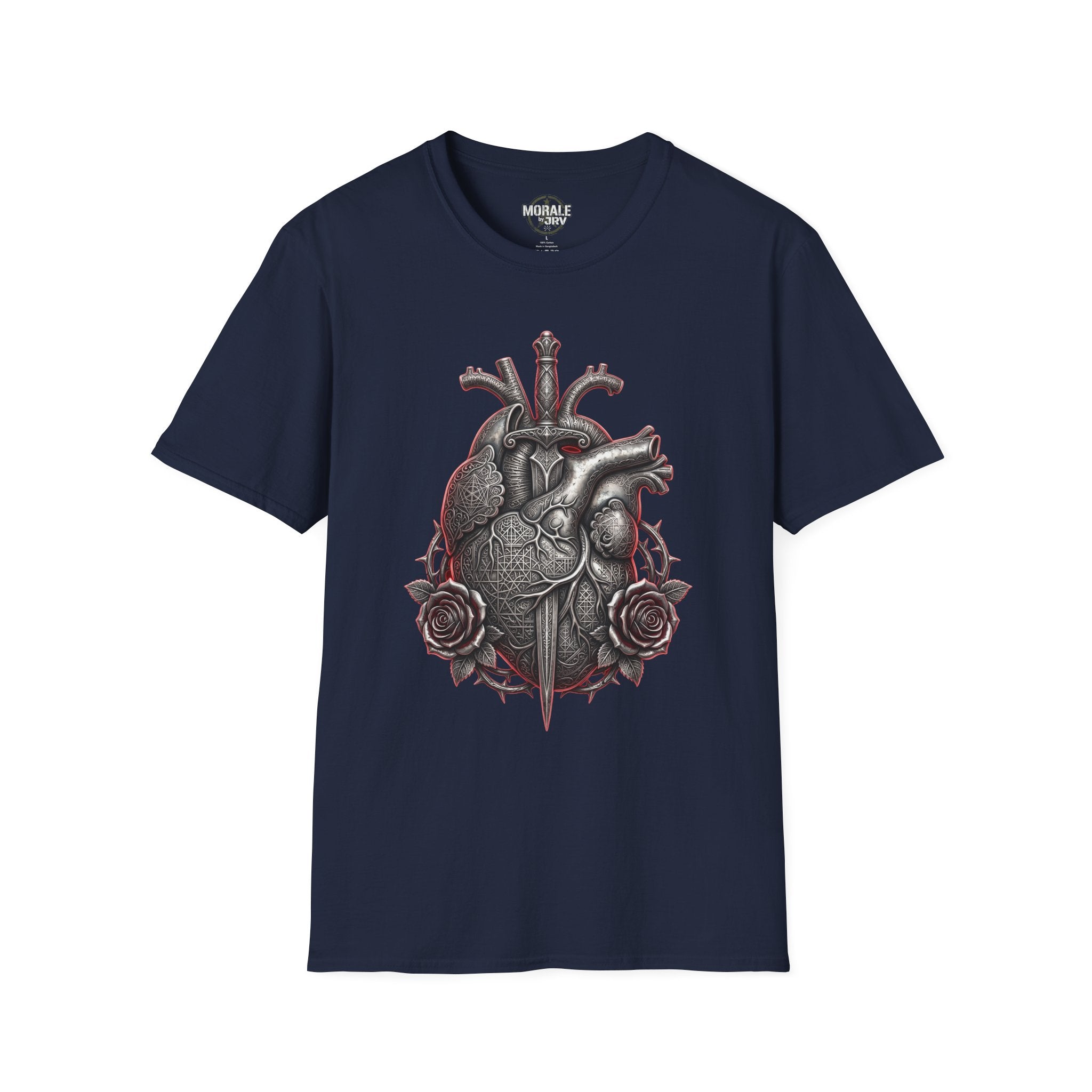 Anatomical heart with roses T-shirt, navy gothic medical illustration