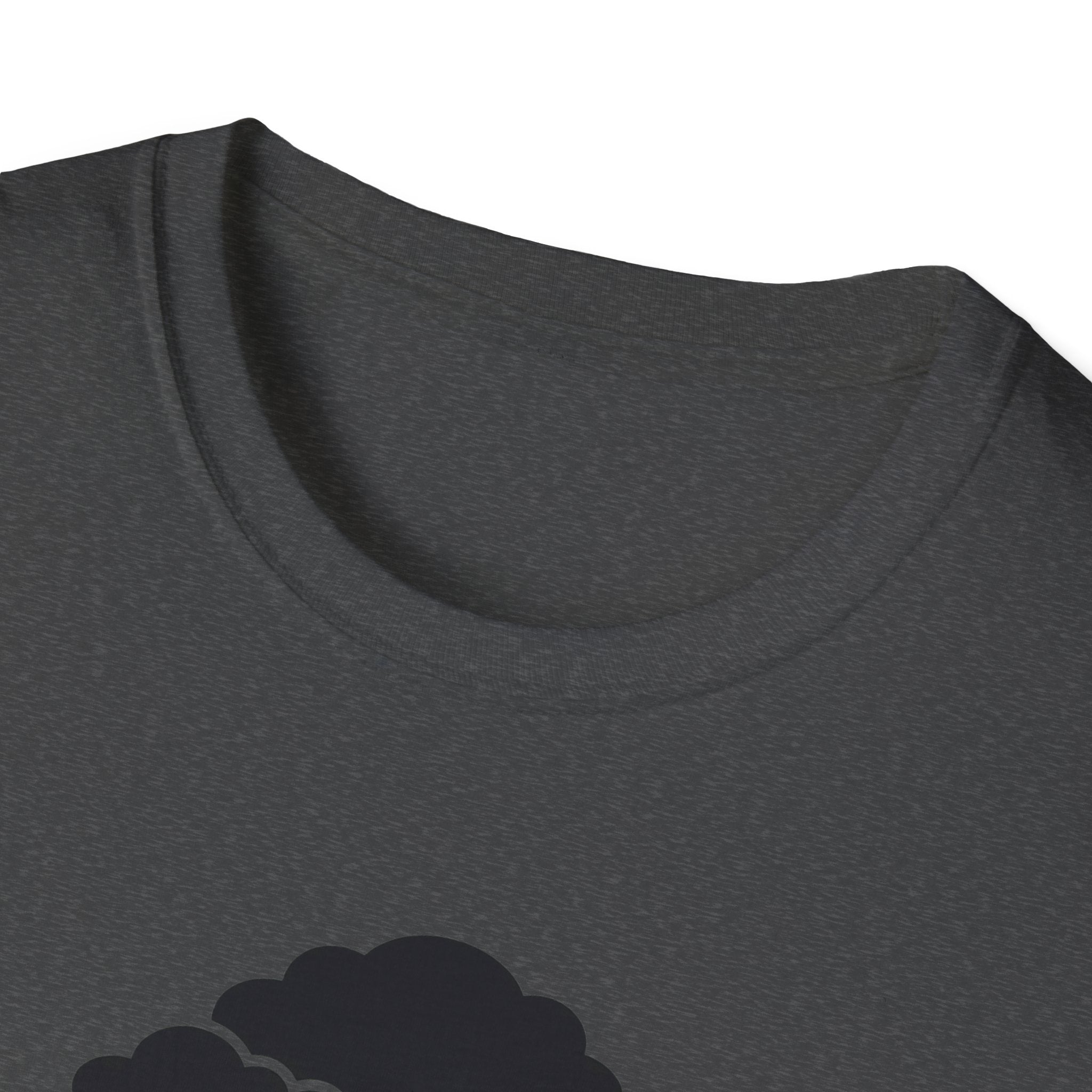 Dark heather t-shirt neckline with top of bonsai tree print at chest