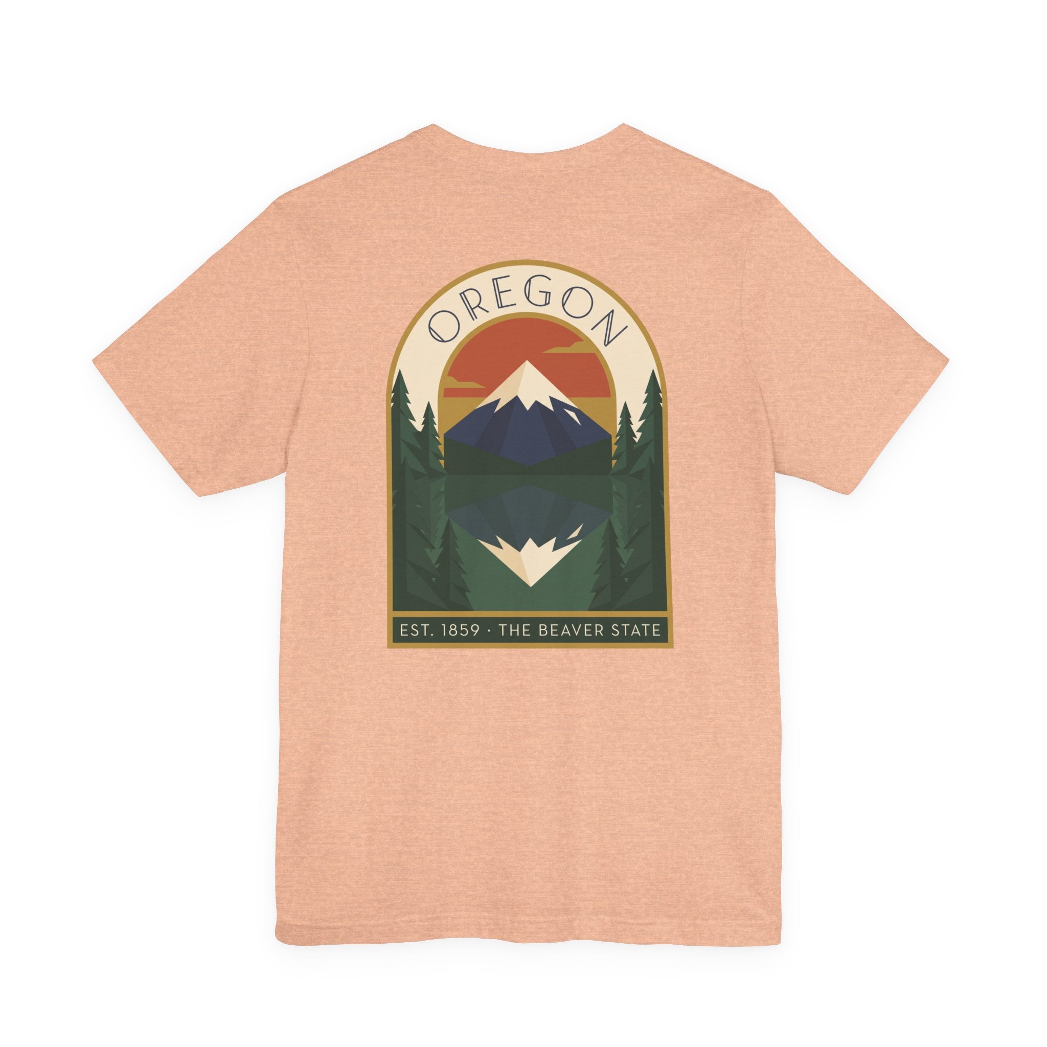 Light tan crewneck T-shirt with large centered Oregon graphic print
