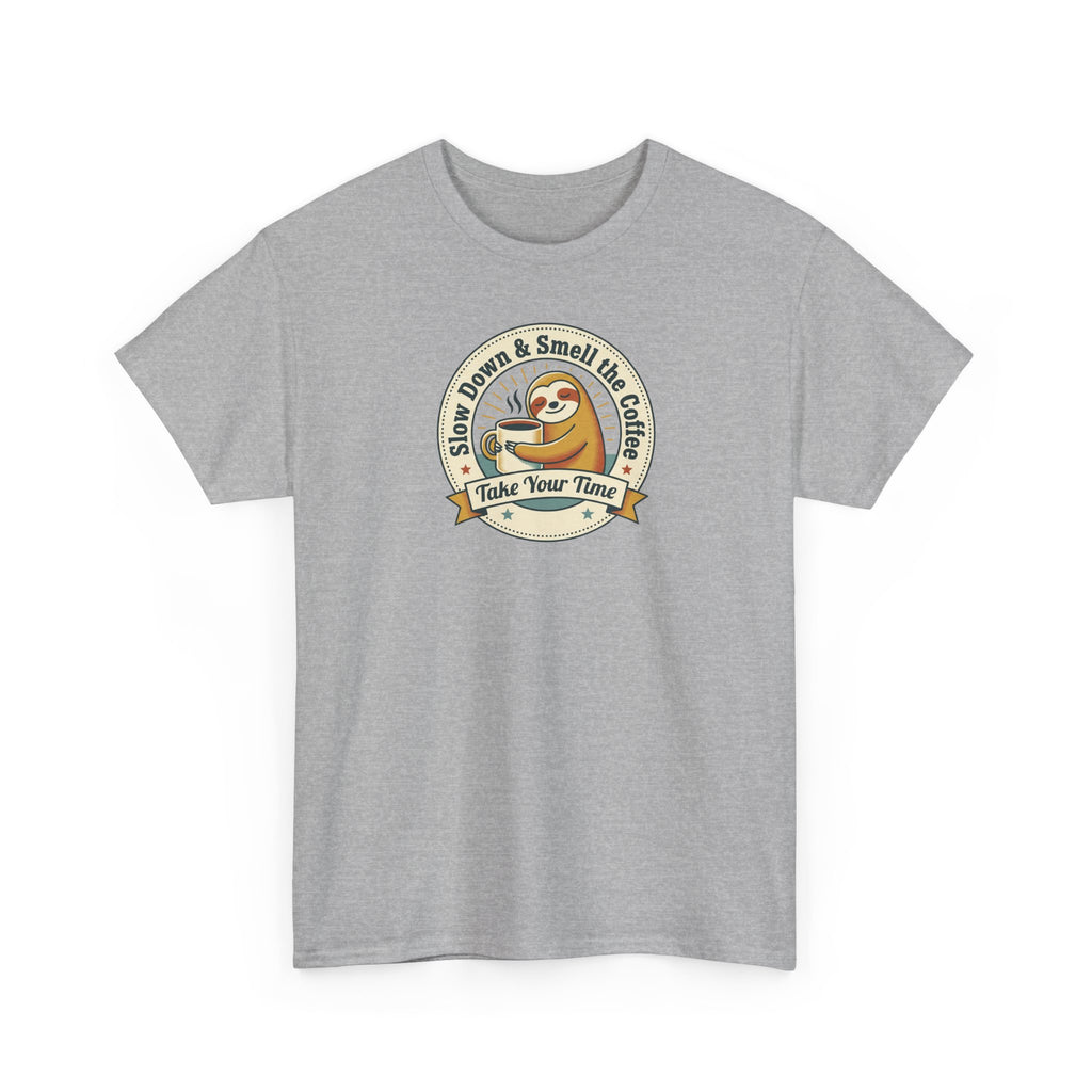 Sport grey short-sleeve T-shirt with sloth coffee circular graphic on front