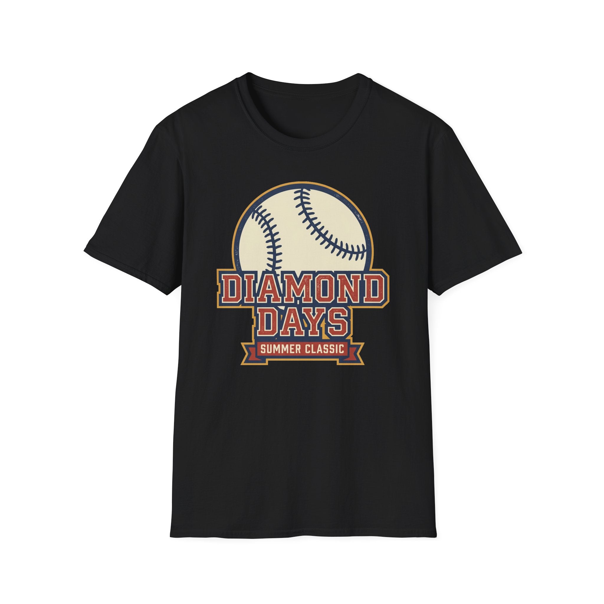 Black baseball T-shirt with “DIAMOND DAYS” graphic and crossed baseballs.