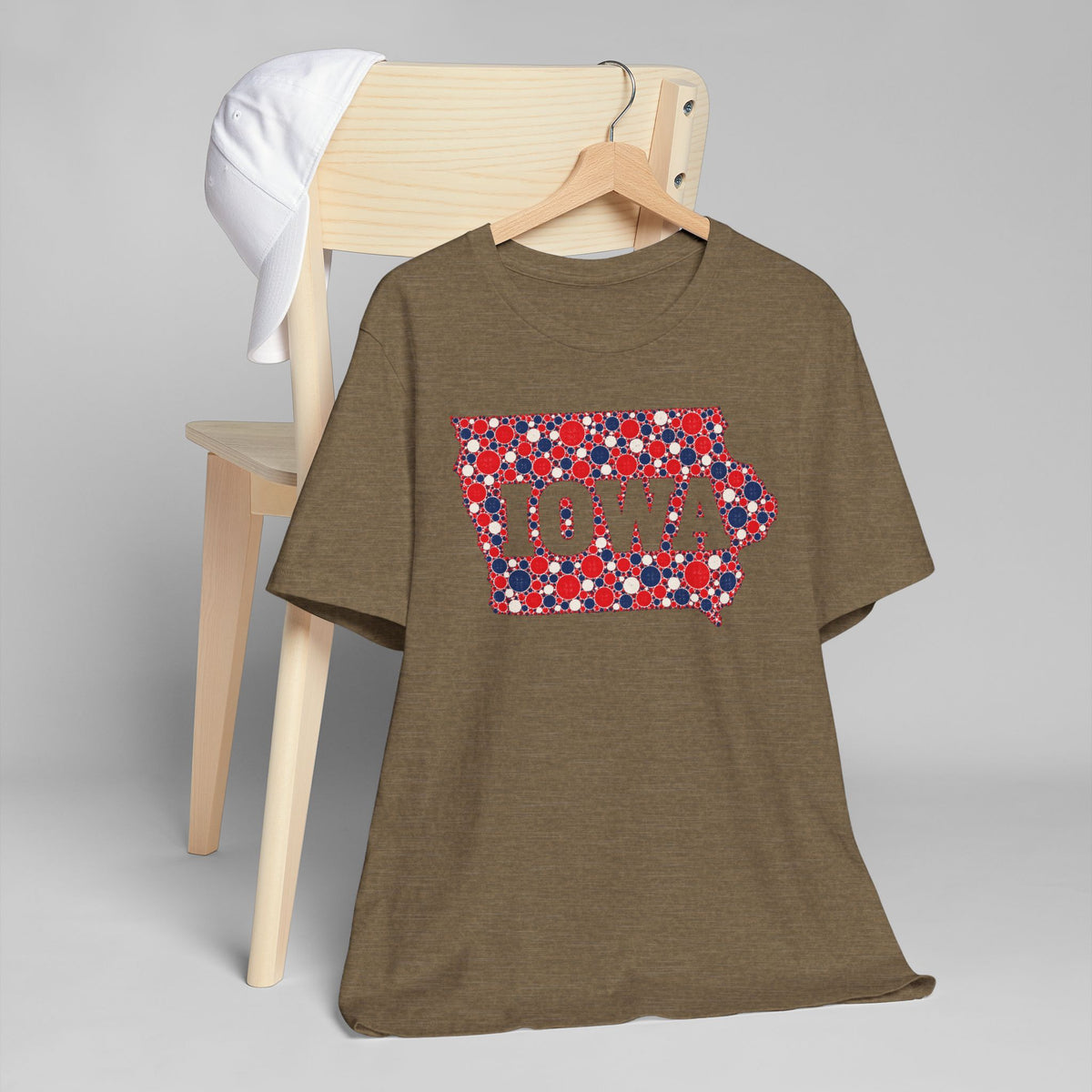 Iowa State Floral Pattern T-Shirt | Red White and Blue Iowa Outline Graphic Tee