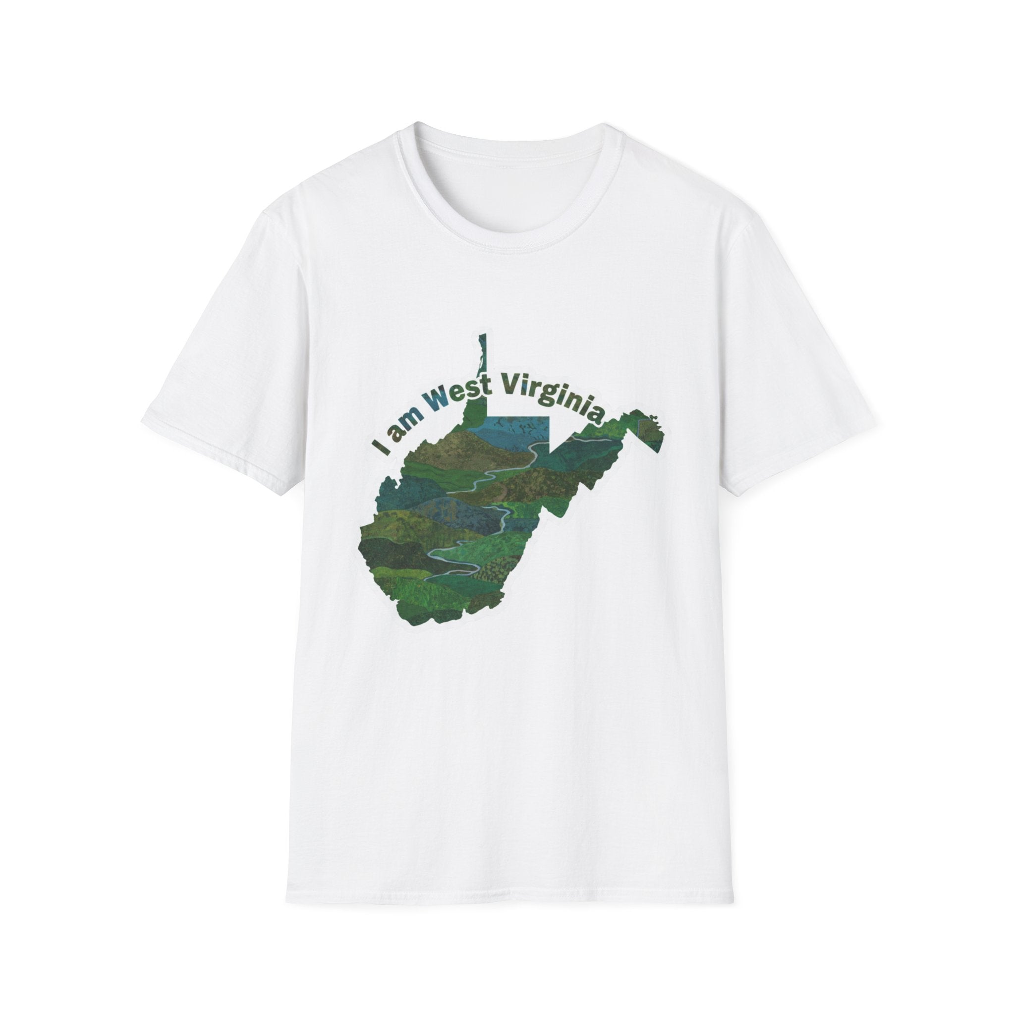 White T-shirt with West Virginia map graphic and 'I am West Virginia' text