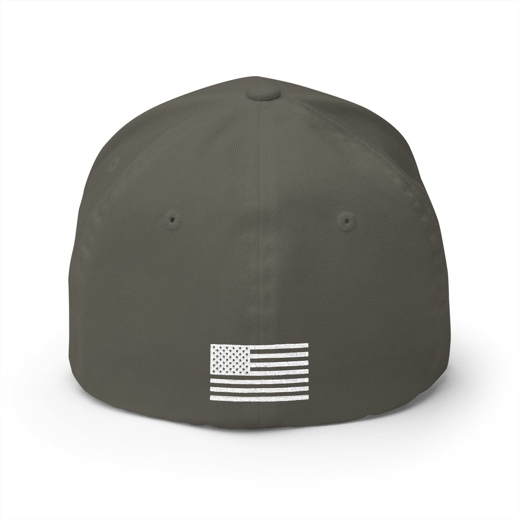 Dark grey baseball cap with white USA-style striped emblem on front