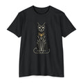 Black cat graphic t-shirt with Art Deco Egyptian cat illustration on front