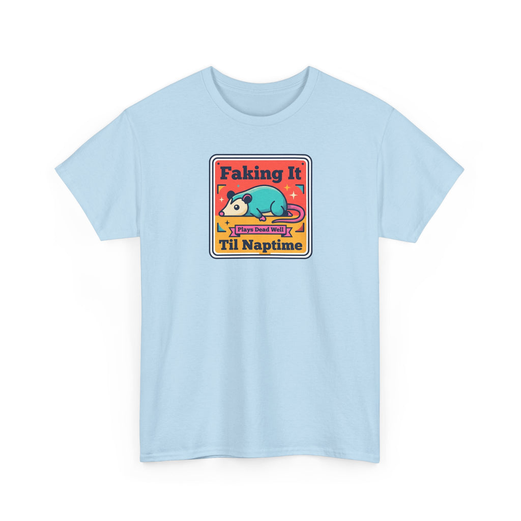 Light blue T-shirt with crew neck and sleeping panda graphic on chest