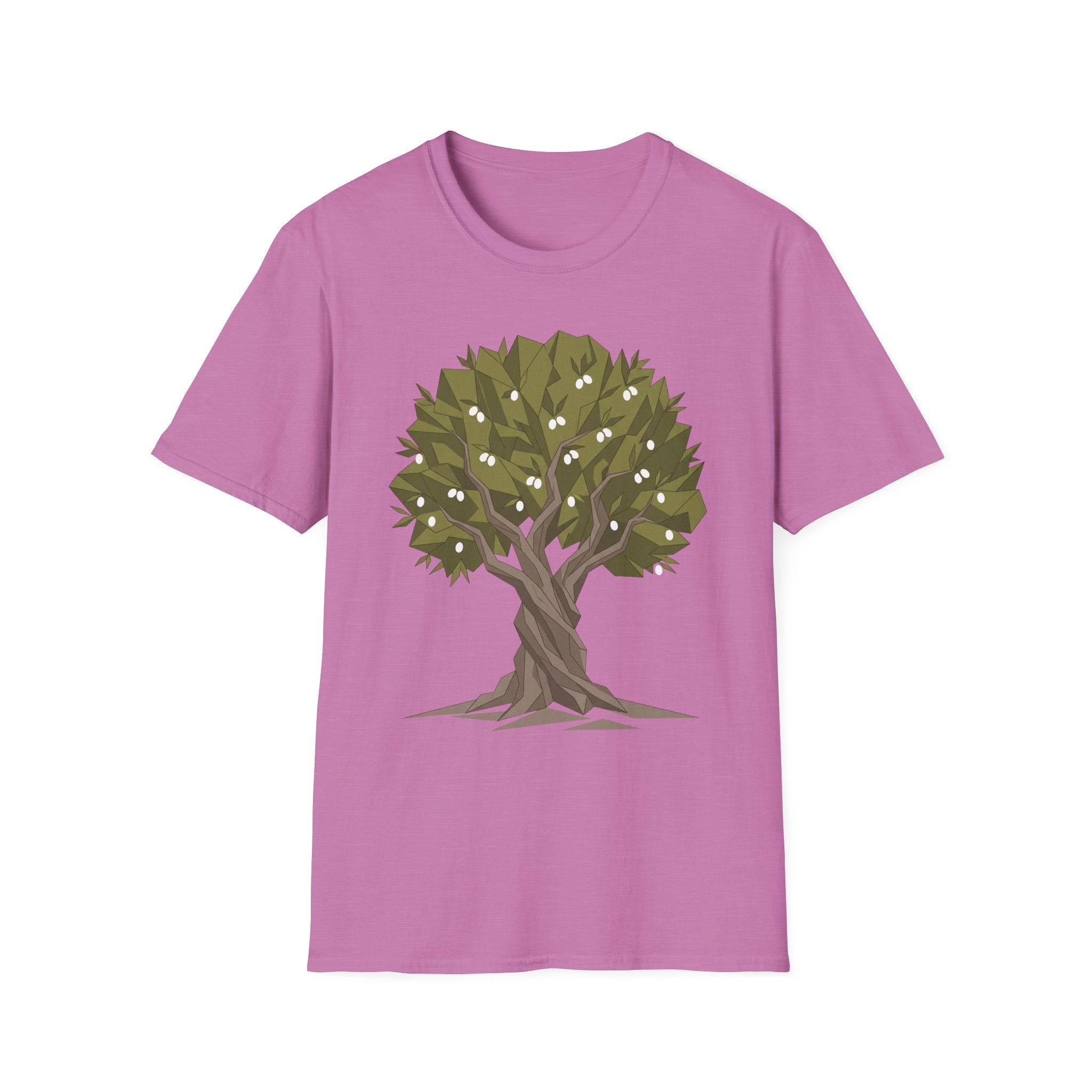 Twisted Olive Tree T-Shirt in purple with twisted tree botanical graphic and olive leaves
